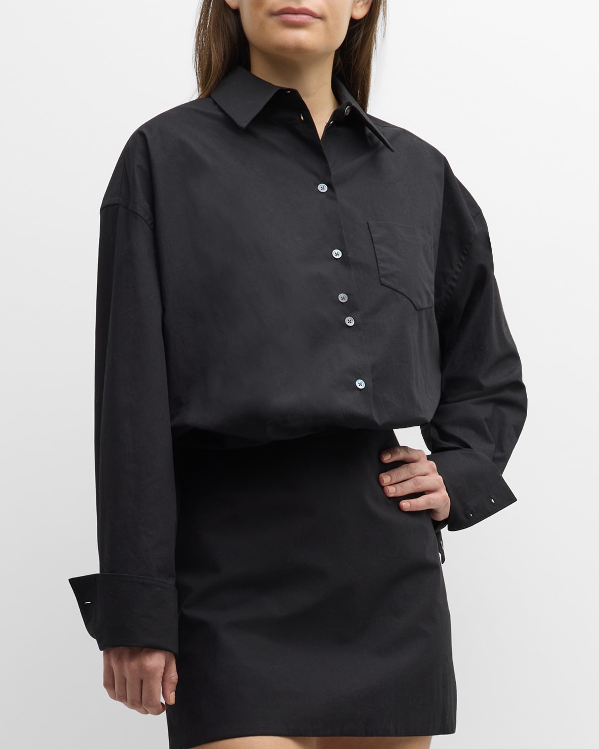 Interior Tutto Long-sleeve Mini Shirtdress In Black