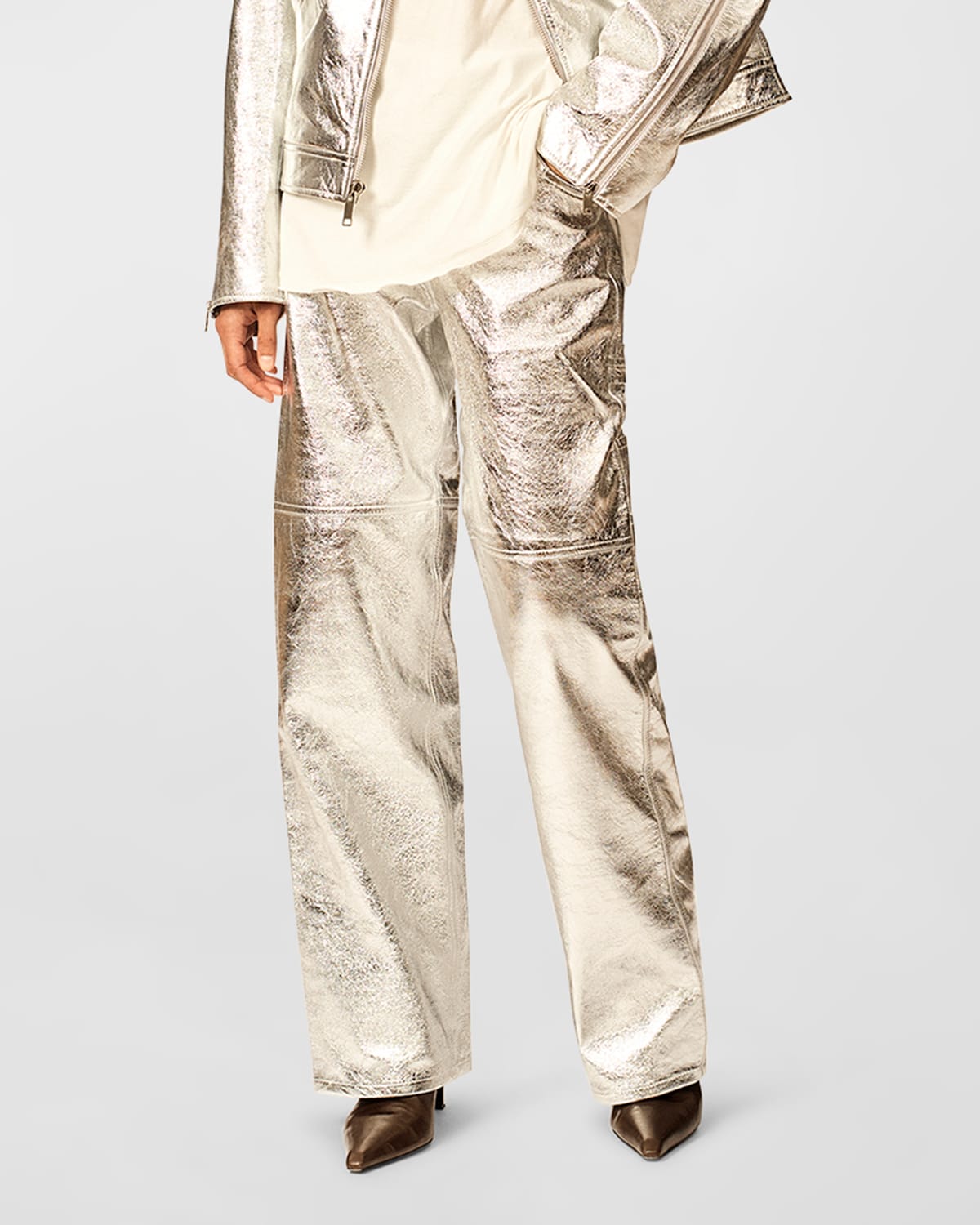 The Sterling Metallic Leather Pants