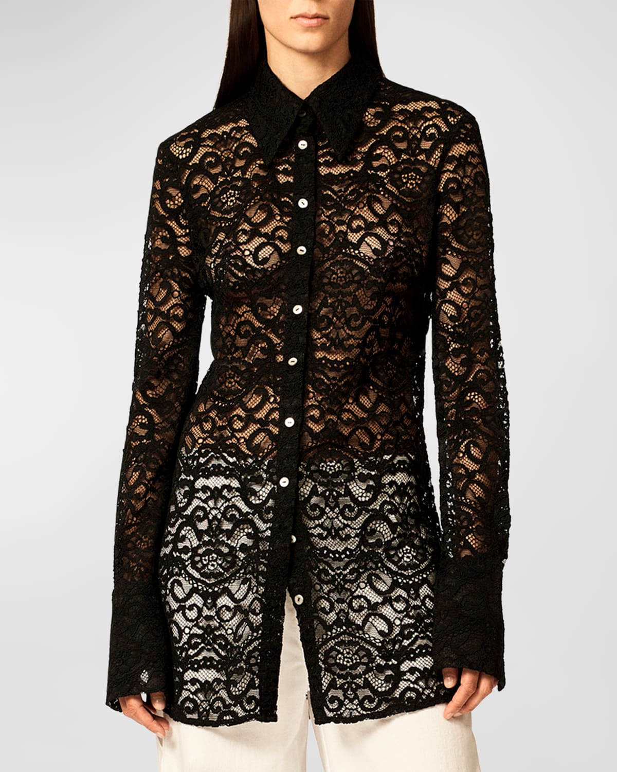 Interior Emma Lace Collared Top In Black