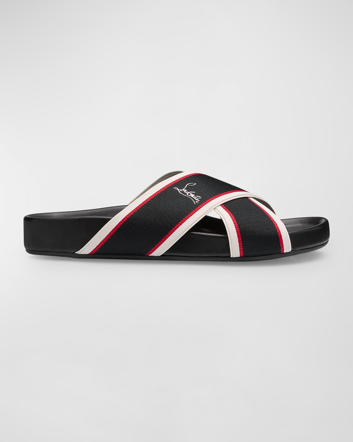 Shop Christian Louboutin Men's Hot Cross Bizz Slide Sandals In Black/multi