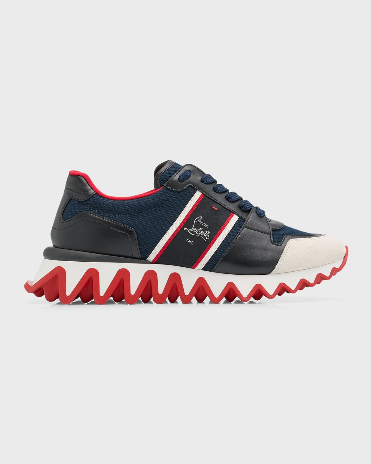 Shop Christian Louboutin Men's Nastroshark Canvas Runner Sneakers In Version Navy