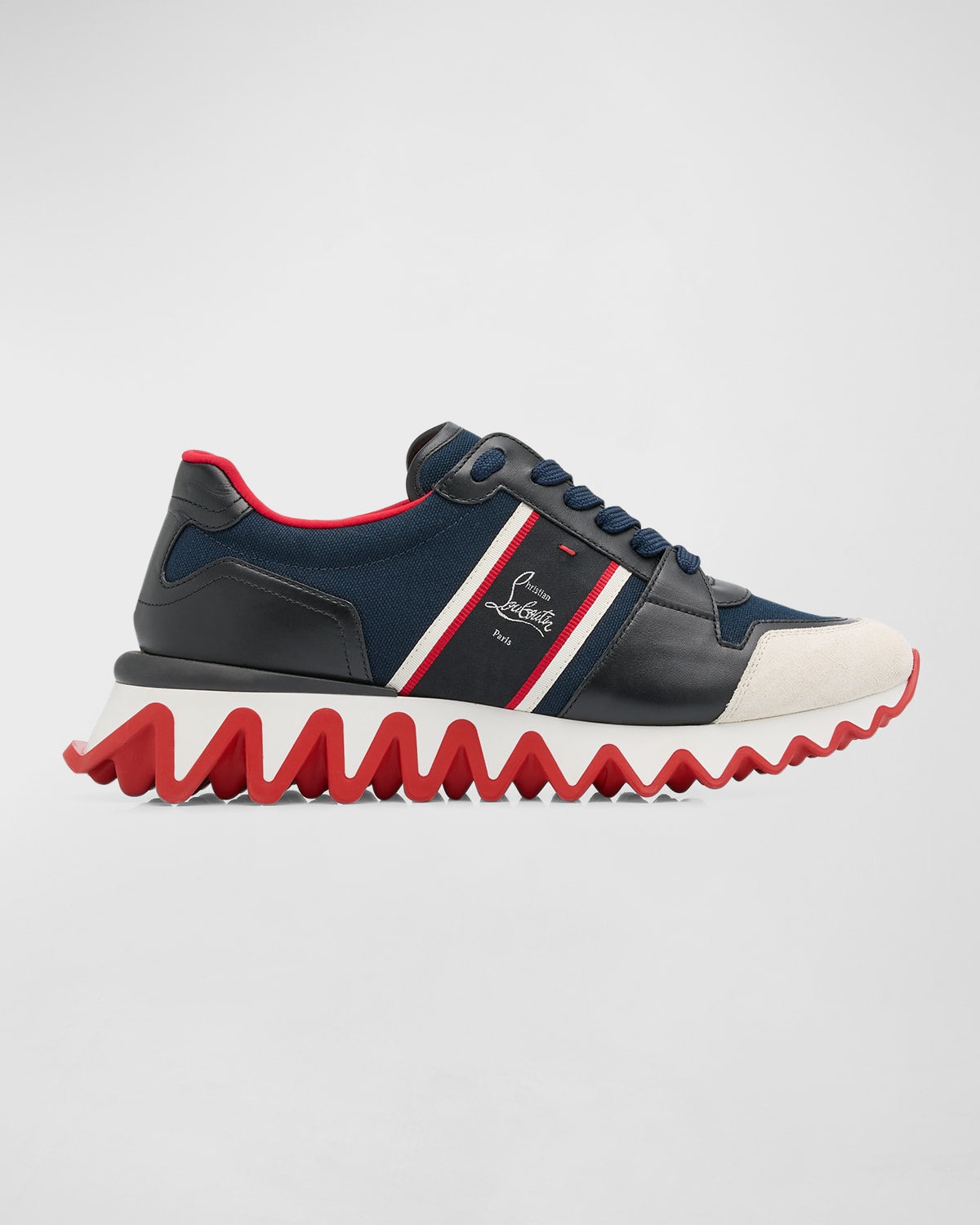 Shop Christian Louboutin Men's Nastroshark Canvas Runner Sneakers In Version Navy