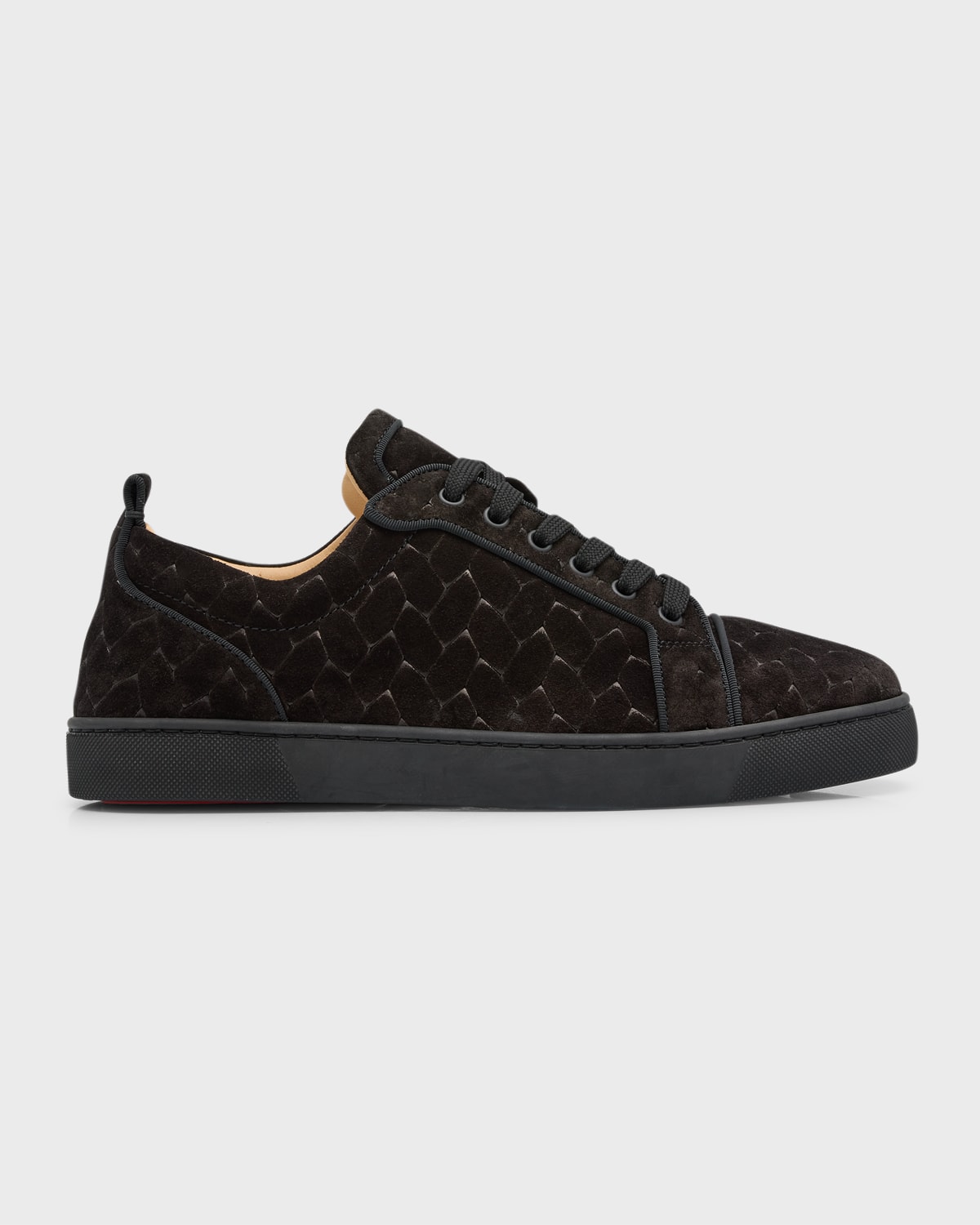 Shop Christian Louboutin Men's Louis Junior Braided Leather Low-top Sneakers In Black