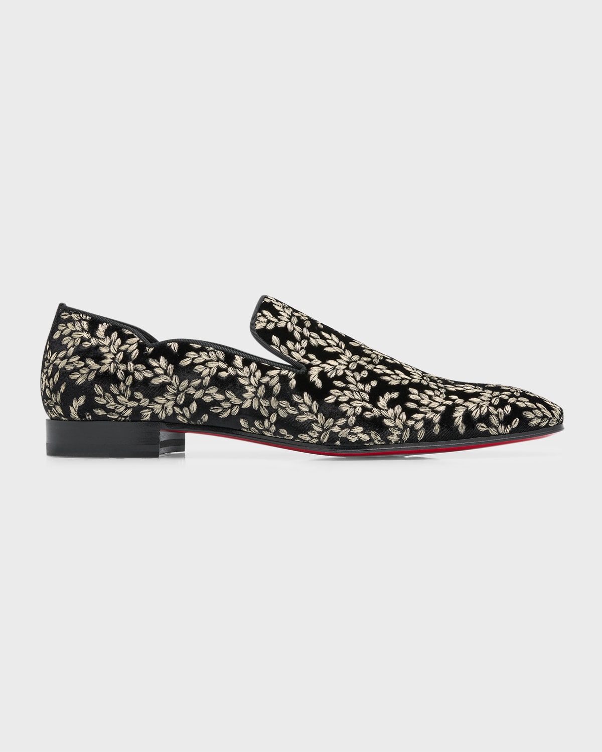 CHRISTIAN LOUBOUTIN MEN'S DANDY CHICK EMBROIDERED VELVET LOAFERS