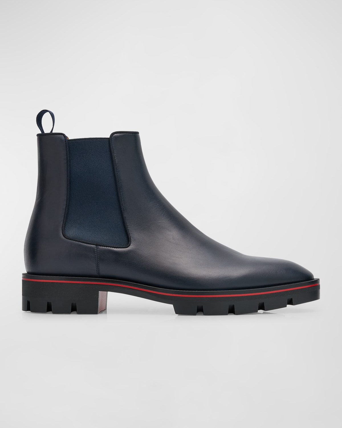 Shop Christian Louboutin Men's Alpinosol Leather Chelsea Boots In Marine