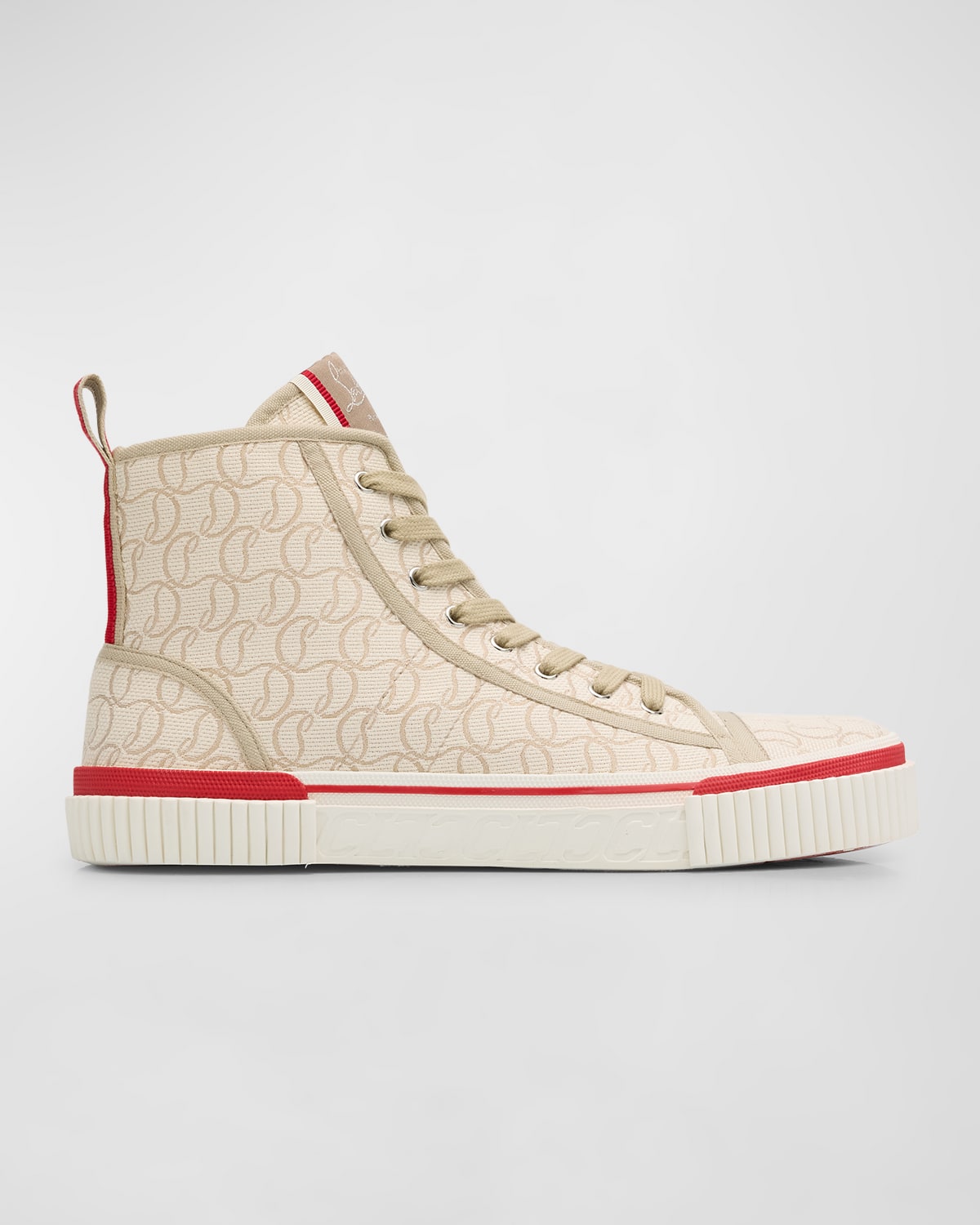 Shop Christian Louboutin Men's Pedro Cl Jacquard High-top Sneakers In Natural