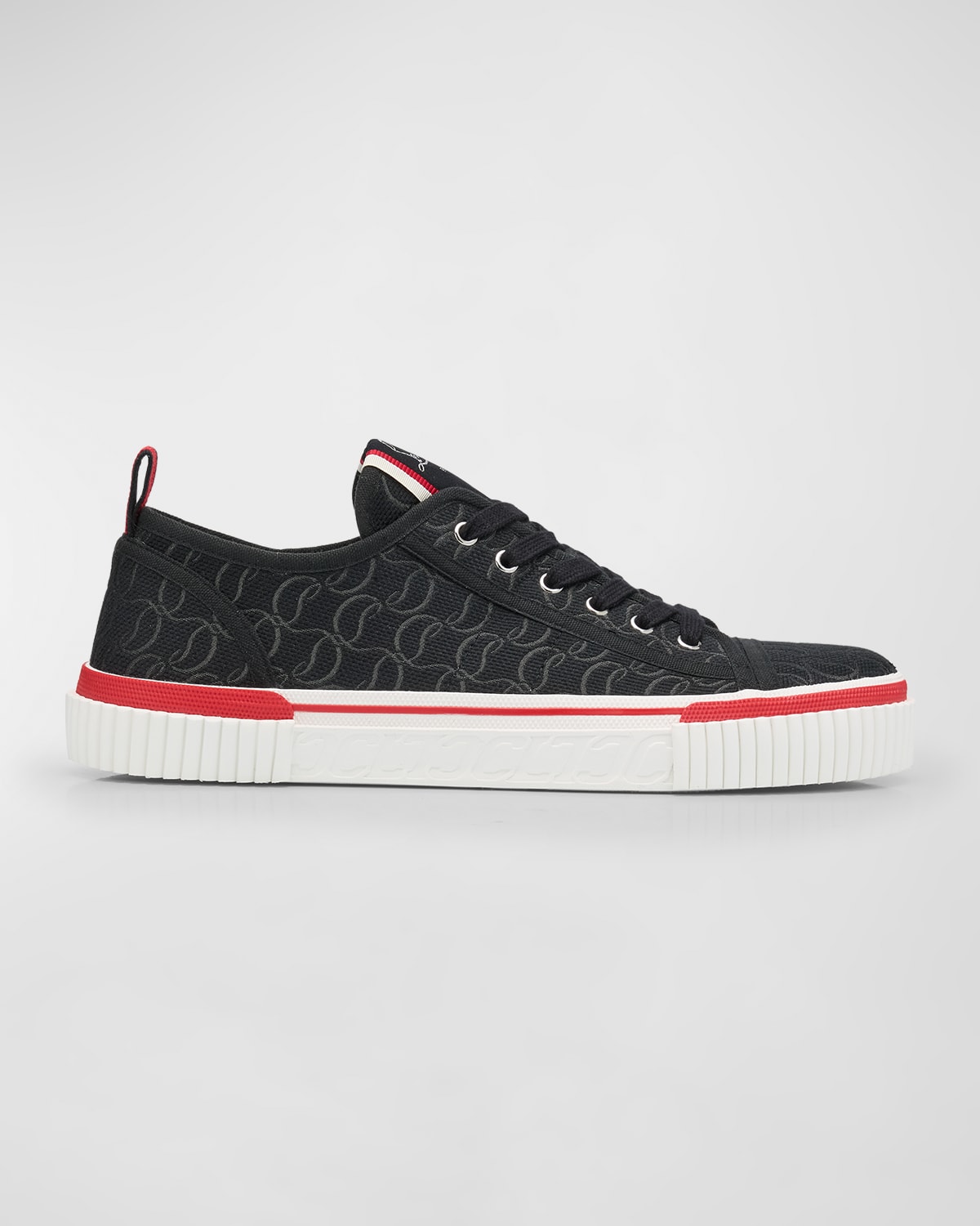 Shop Christian Louboutin Men's Pedro Junior Cl Canvas Low-top Sneakers In Black