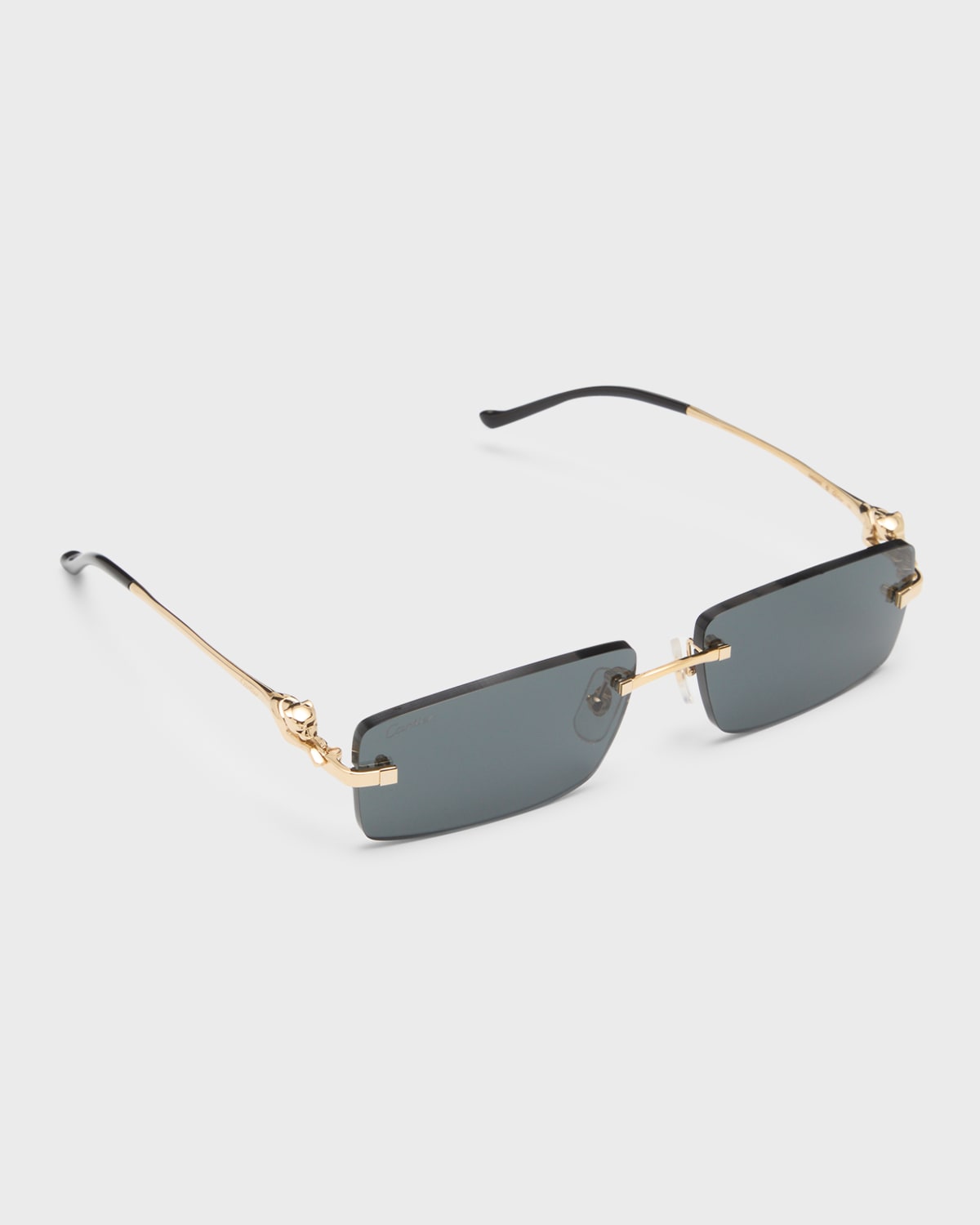 Cartier Men's Rimless Metal Rectangle Sunglasses In 001 Grey Gold
