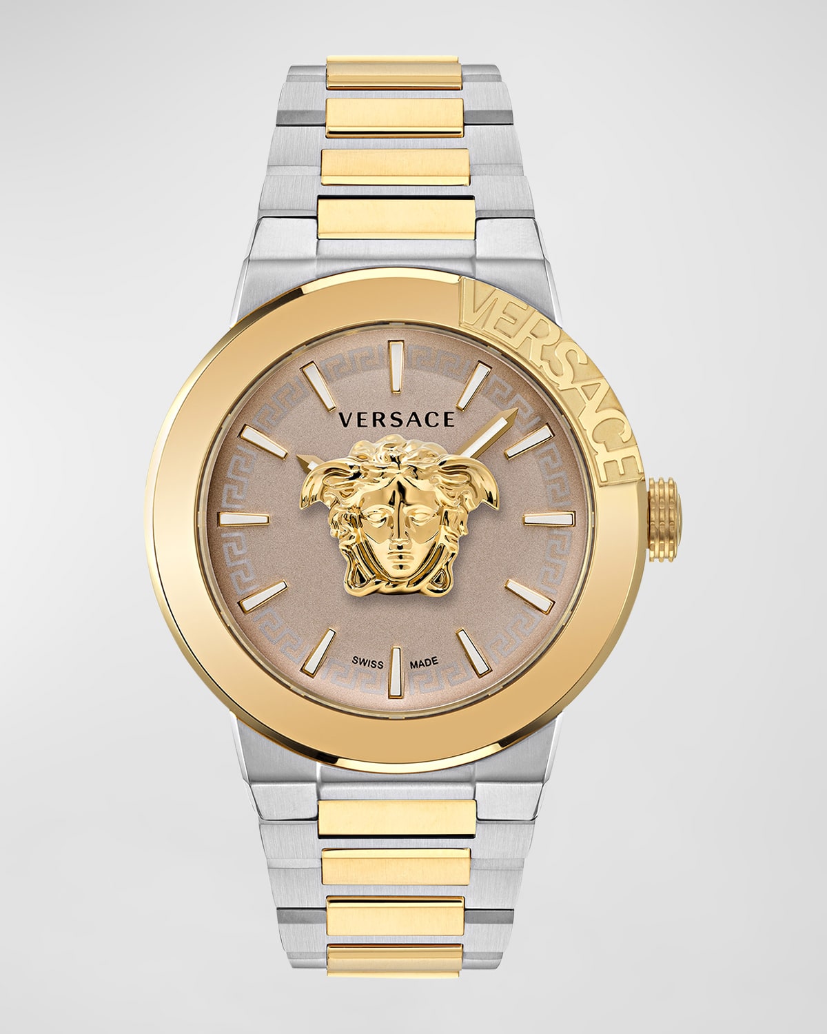 Shop Versace Men's Medusa Infinite Two-tone Bracelet Watch, 47mm In Ivy Gold