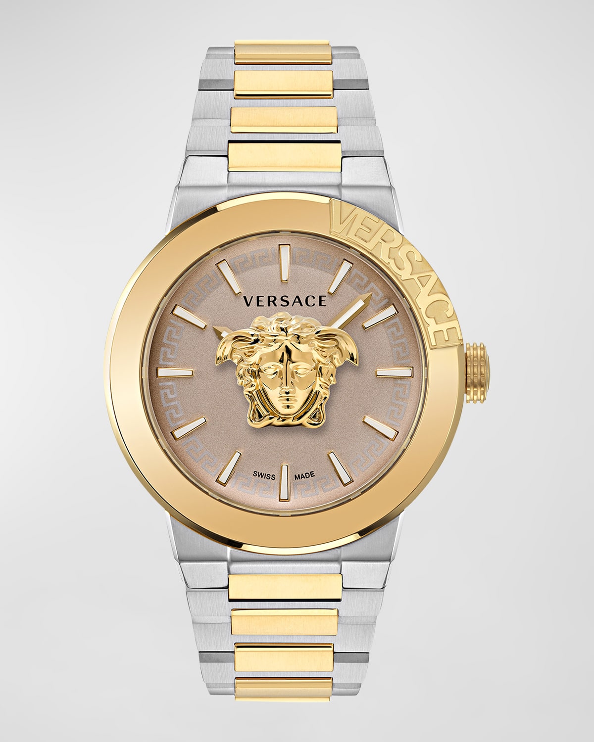 Versace Men's Swiss Medusa Infinite Two-tone Stainless Steel Bracelet Watch 47mm In Ivy Gold