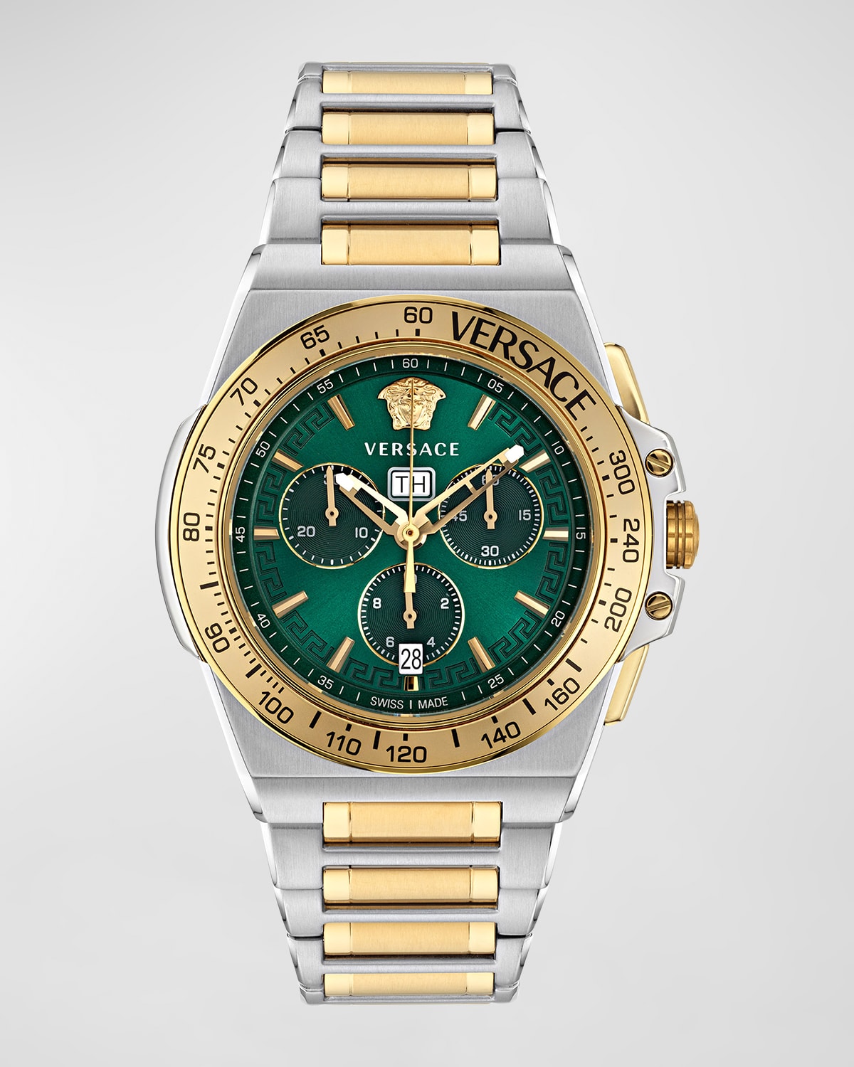 Versace Men's Greca Extreme Chronograph Two-tone Bracelet Watch, 45mm In Green Gold