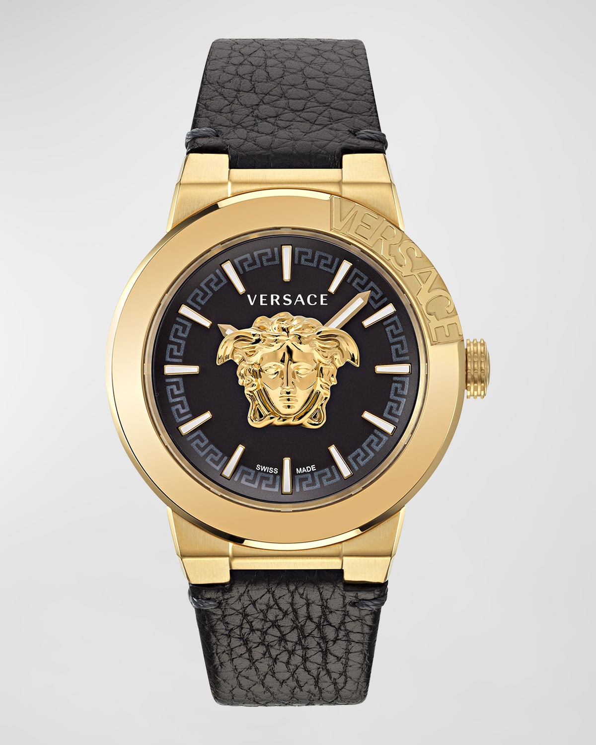 Shop Versace Men's Medusa Infinite Leather Strap Watch, 47mm In Black