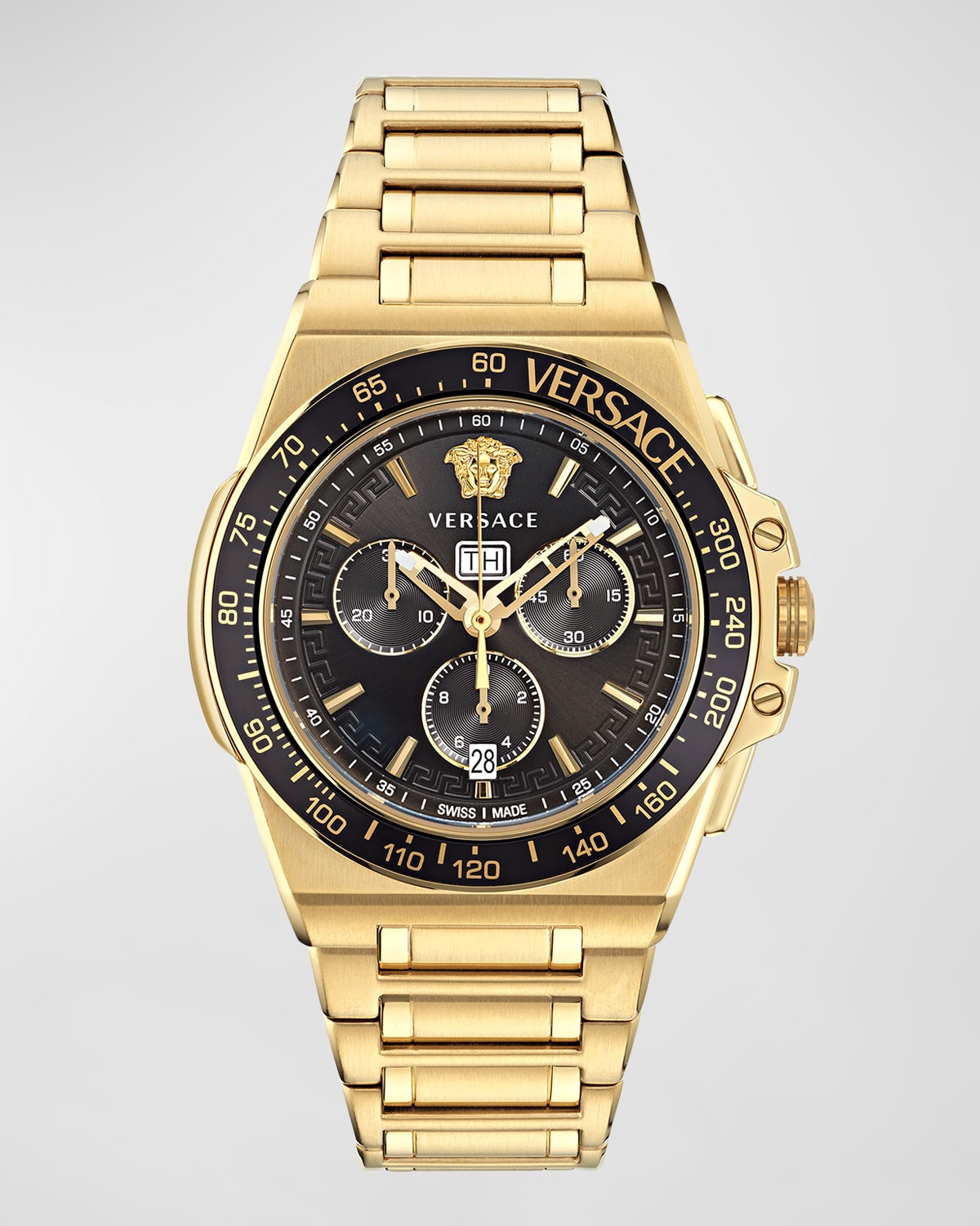 Shop Versace Men's Greca Extreme Chronograph Ip Yellow Gold Bracelet Watch, 45mm In Black Gold