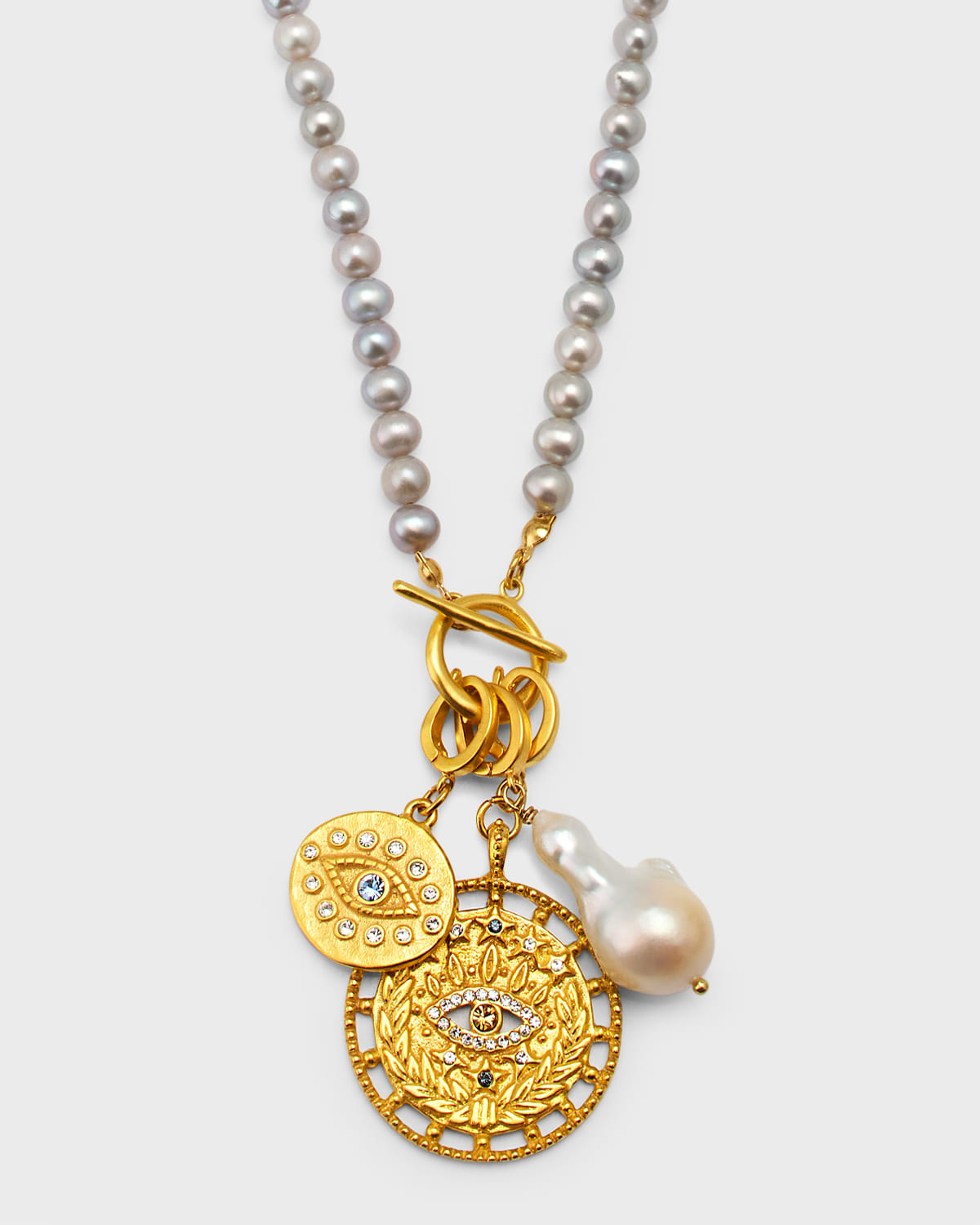 Multi-Charm Pearl Toggle Necklace