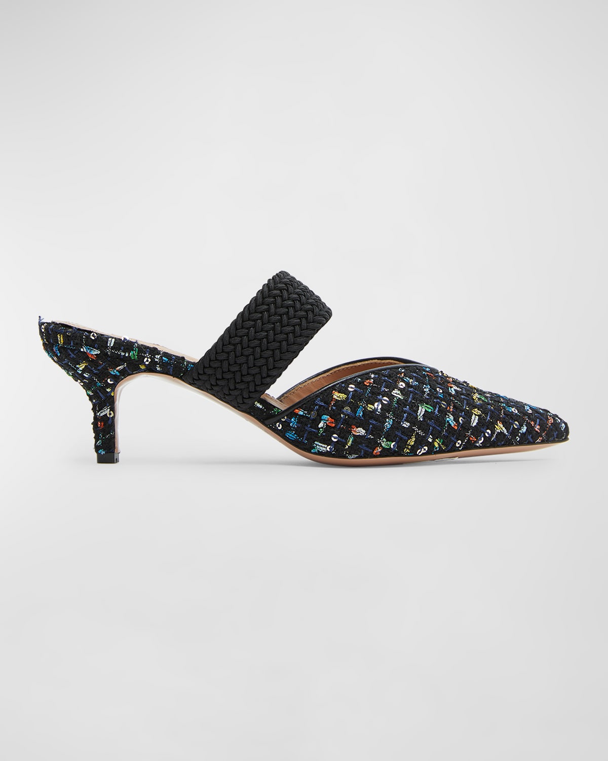 Shop Malone Souliers Maisie Tweed Kitten-heel Mules In Black