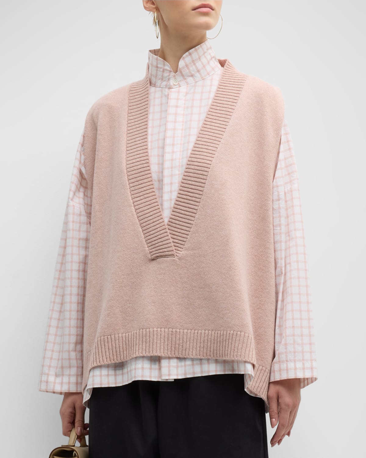 A-line Sleeveless Deep V-Neck Sweater Vest (Mid Plus Length)