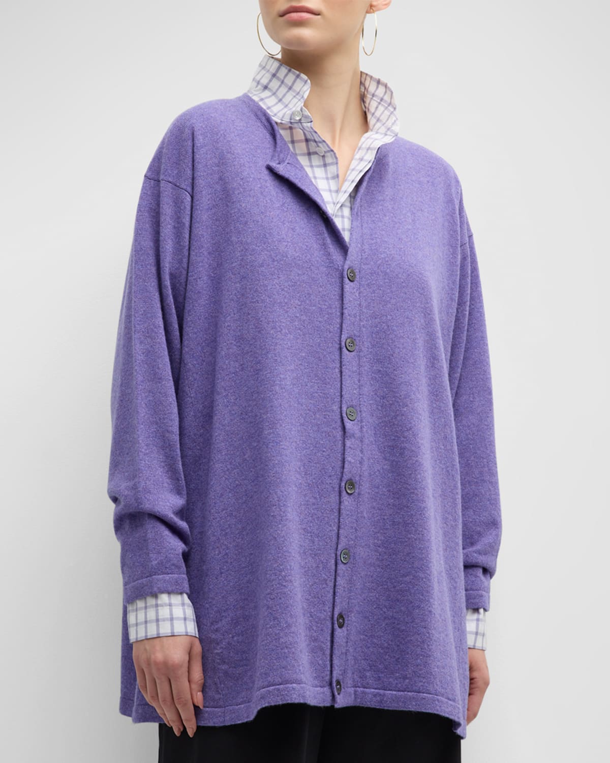 Eskandar Side Panelled Cardigan Long In Lavender