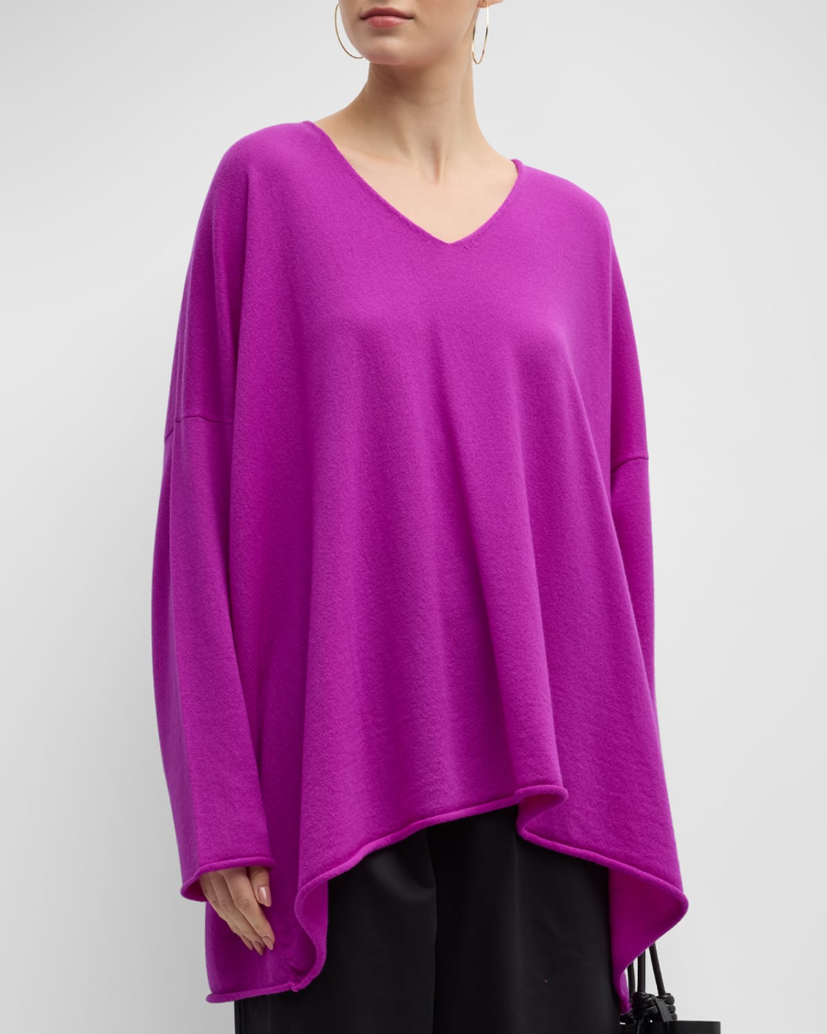 Shop Eskandar Cashmere A-line V-neck Sweater Long In Darkfuchsia