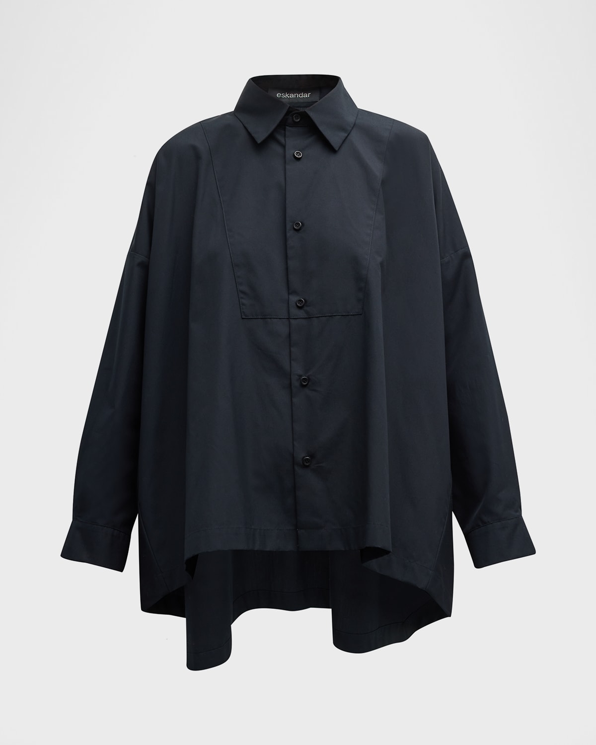 Eskandar High-low Button-front Mid Plus Shirt With A Bib Front In Black