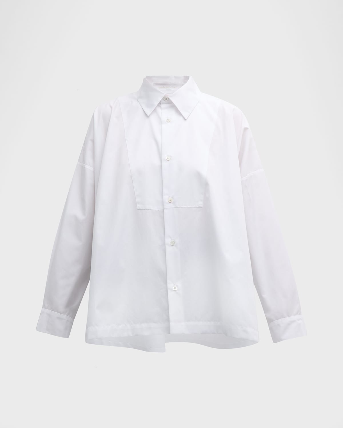 Eskandar High-low Button-front Mid Plus Shirt With A Bib Front In White