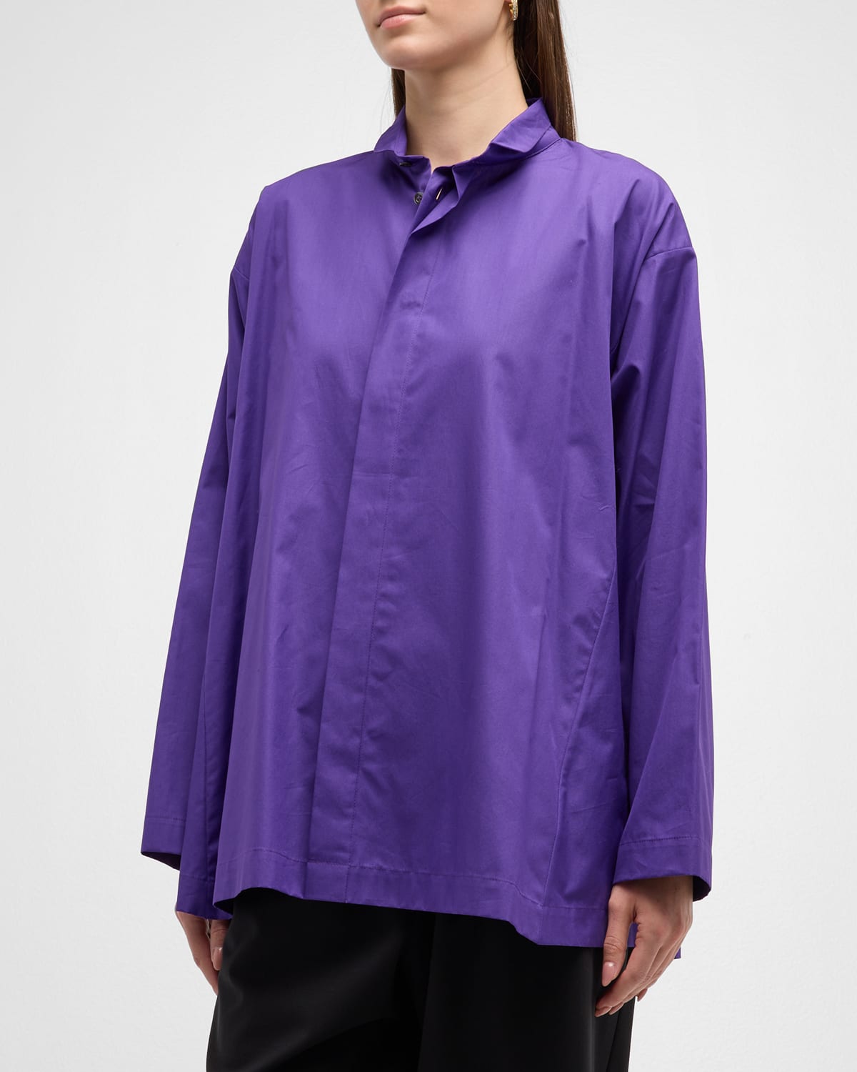 Eskandar Side Paneled Shirt With Double Stand Collar Long In Purple