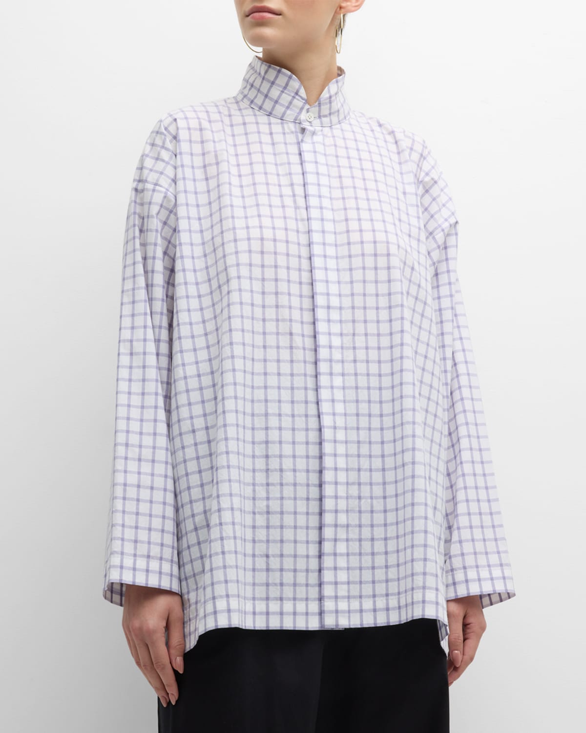 Eskandar Slim A-line Long Shirt With Double Stand Collar In Lavender