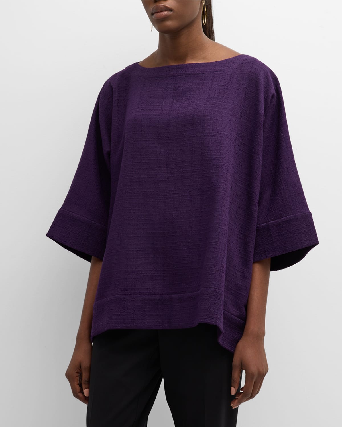 Scoop Neck 3/4-Sleeve Top With Hembands (Mid Plus Length)