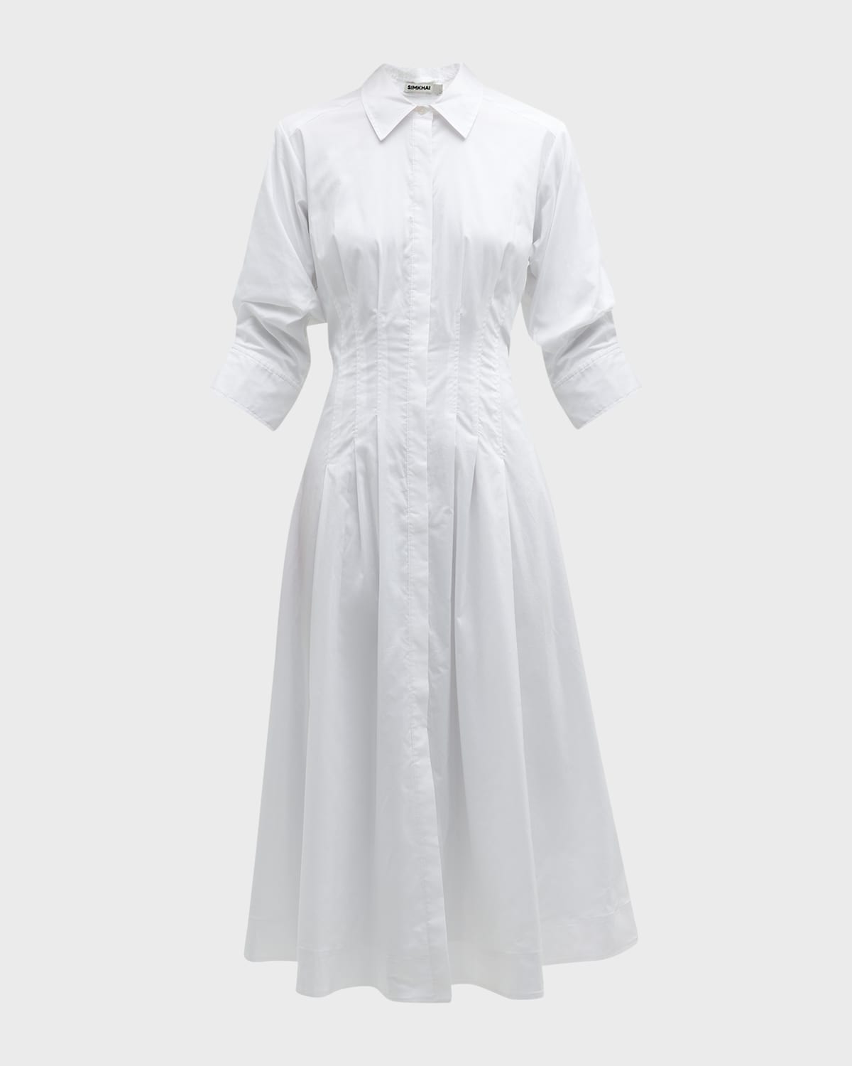 Simkhai Jazz Core Cotton Poplin Pintuck Midi Dress In White