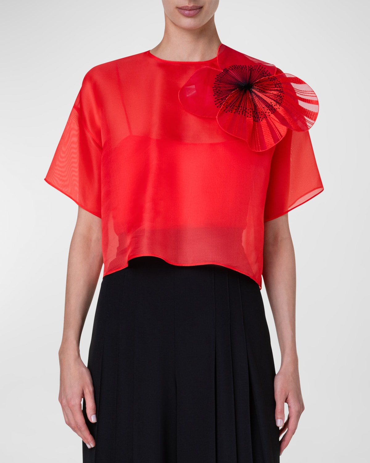 Organza Cropped Blouse with Poppy Patch