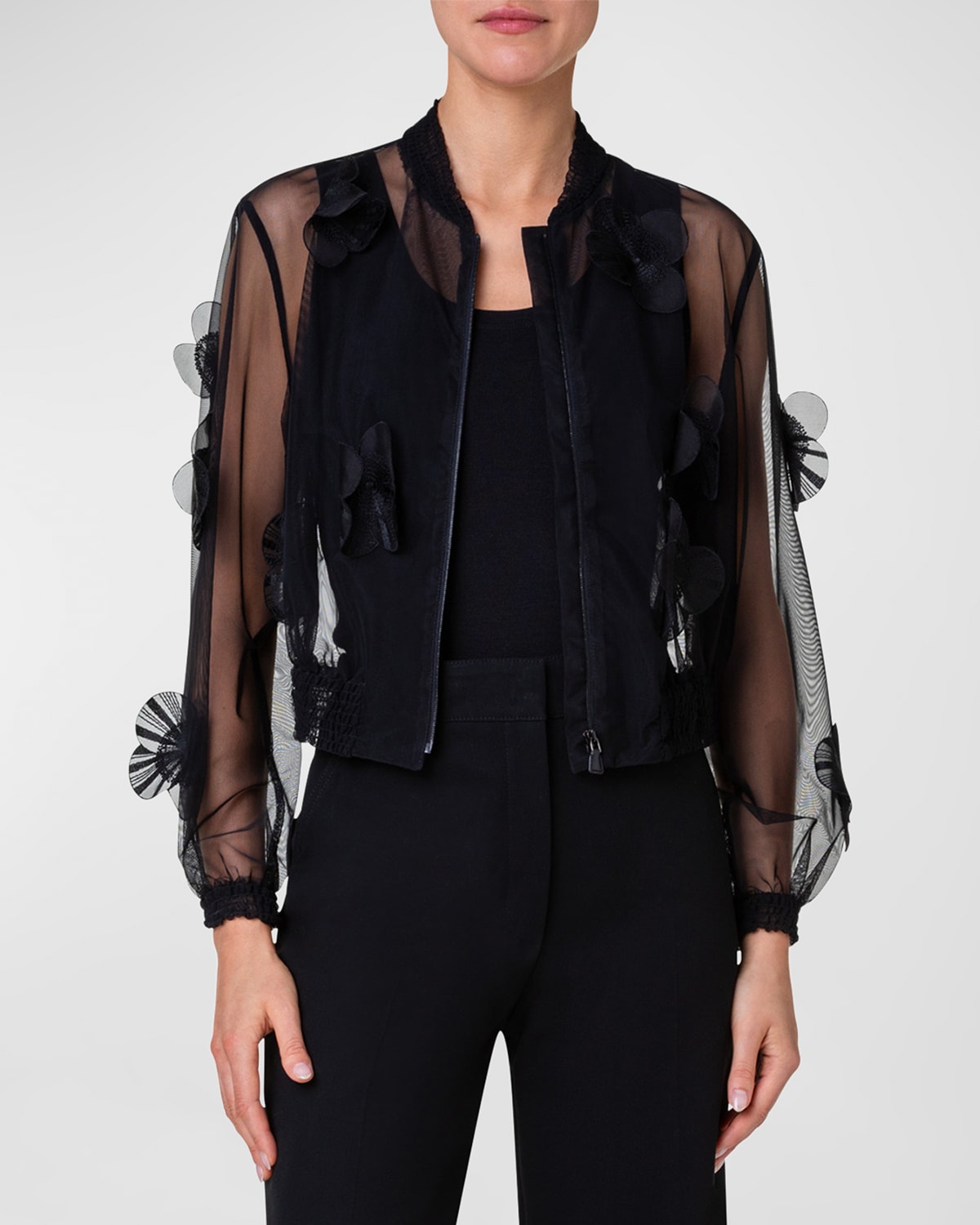 Taide Tulle Bomber Jacket with Poppies Embellishment