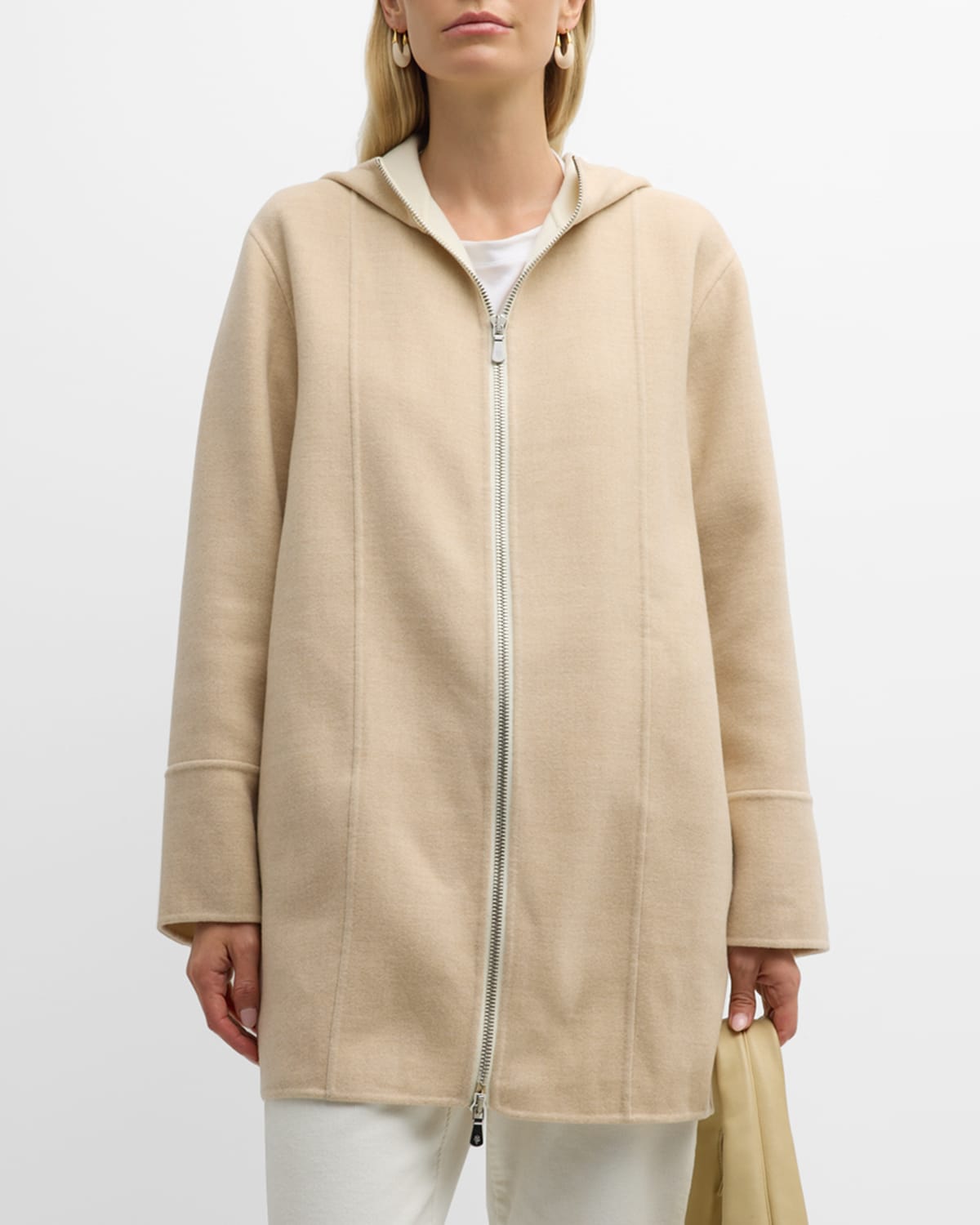 Eleventy Hooded Front-zip Wool Jacket In Panna Sabbia