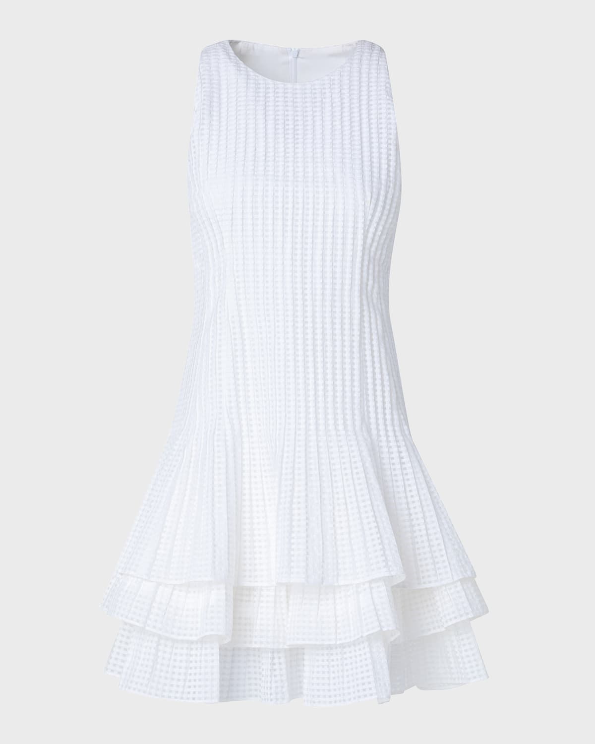 Akris Grid Organza Layered Short Dress In Ecru