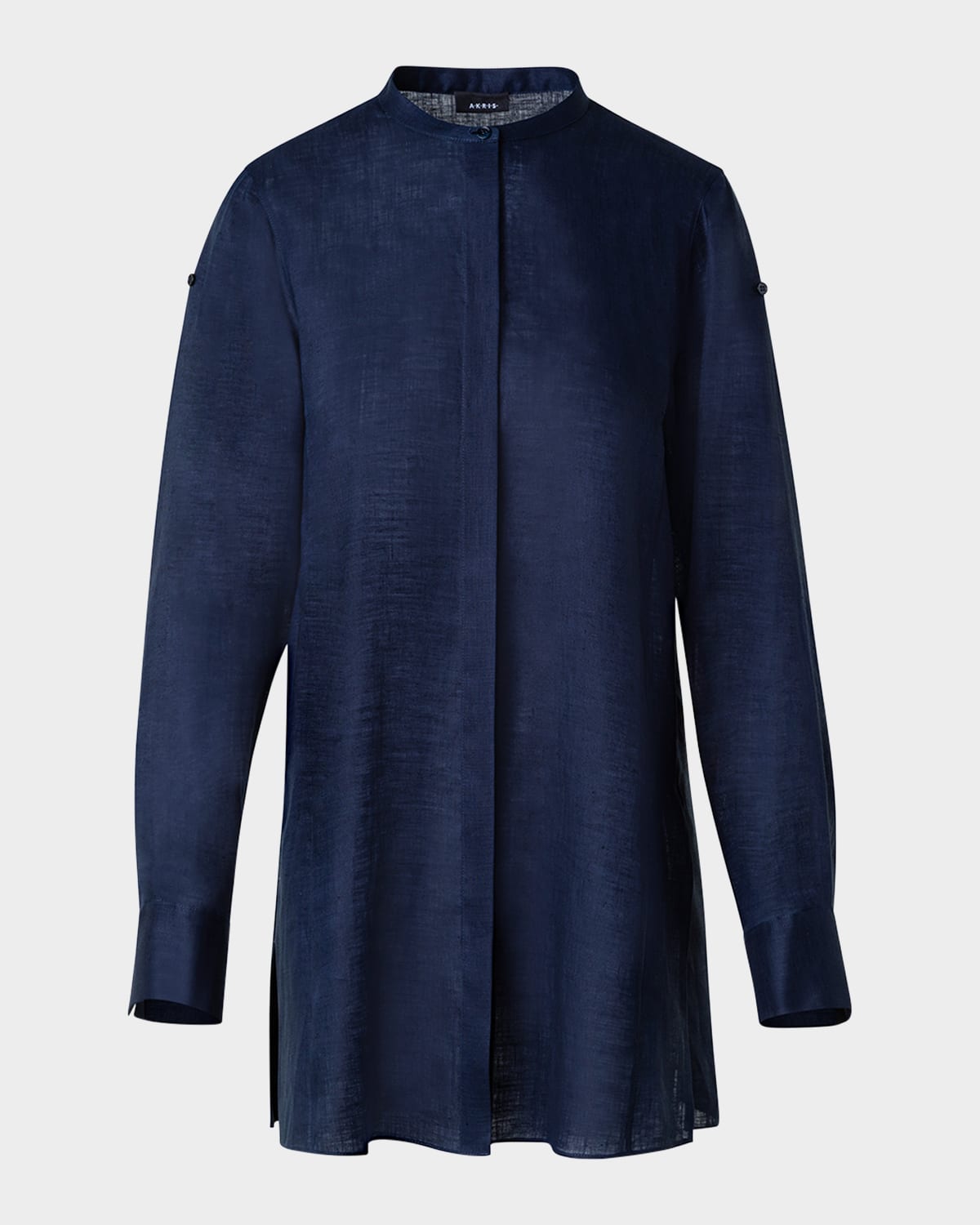 Akris Linen Voile Collared Boxy Shirt In Navy