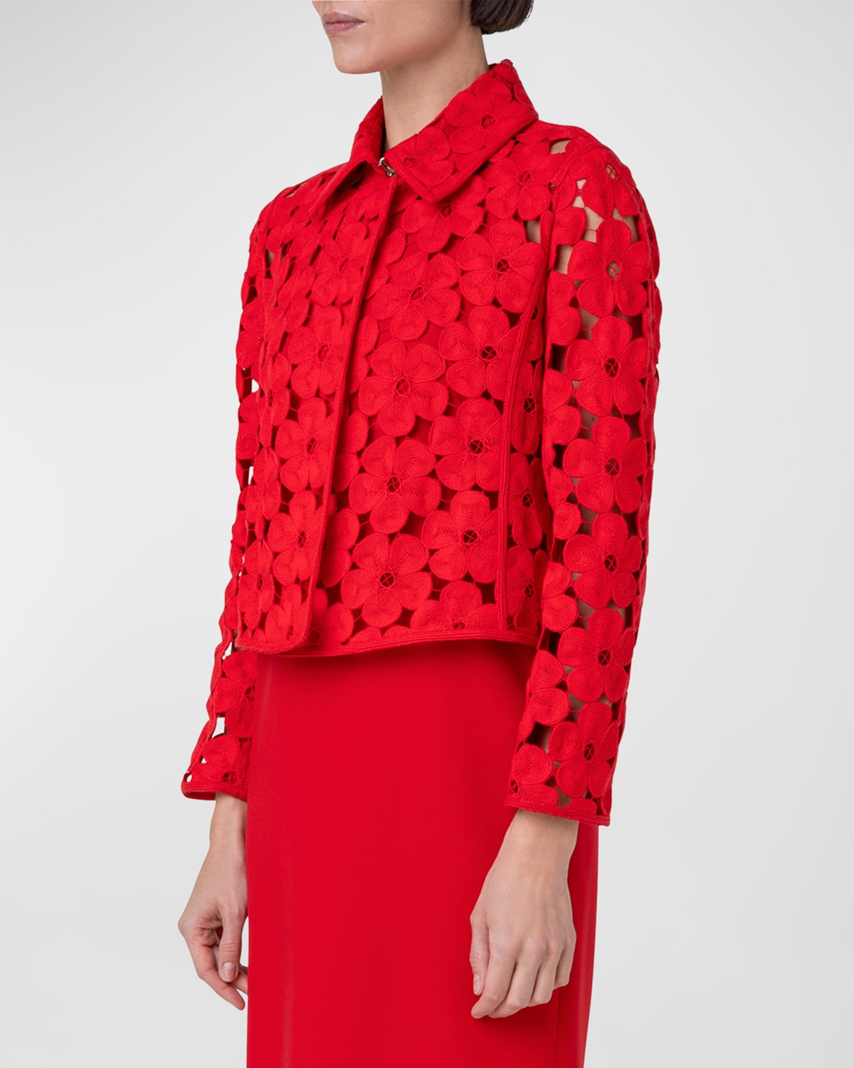 Shop Akris Ladina Anemones Embroidered Short Jacket In Poppy