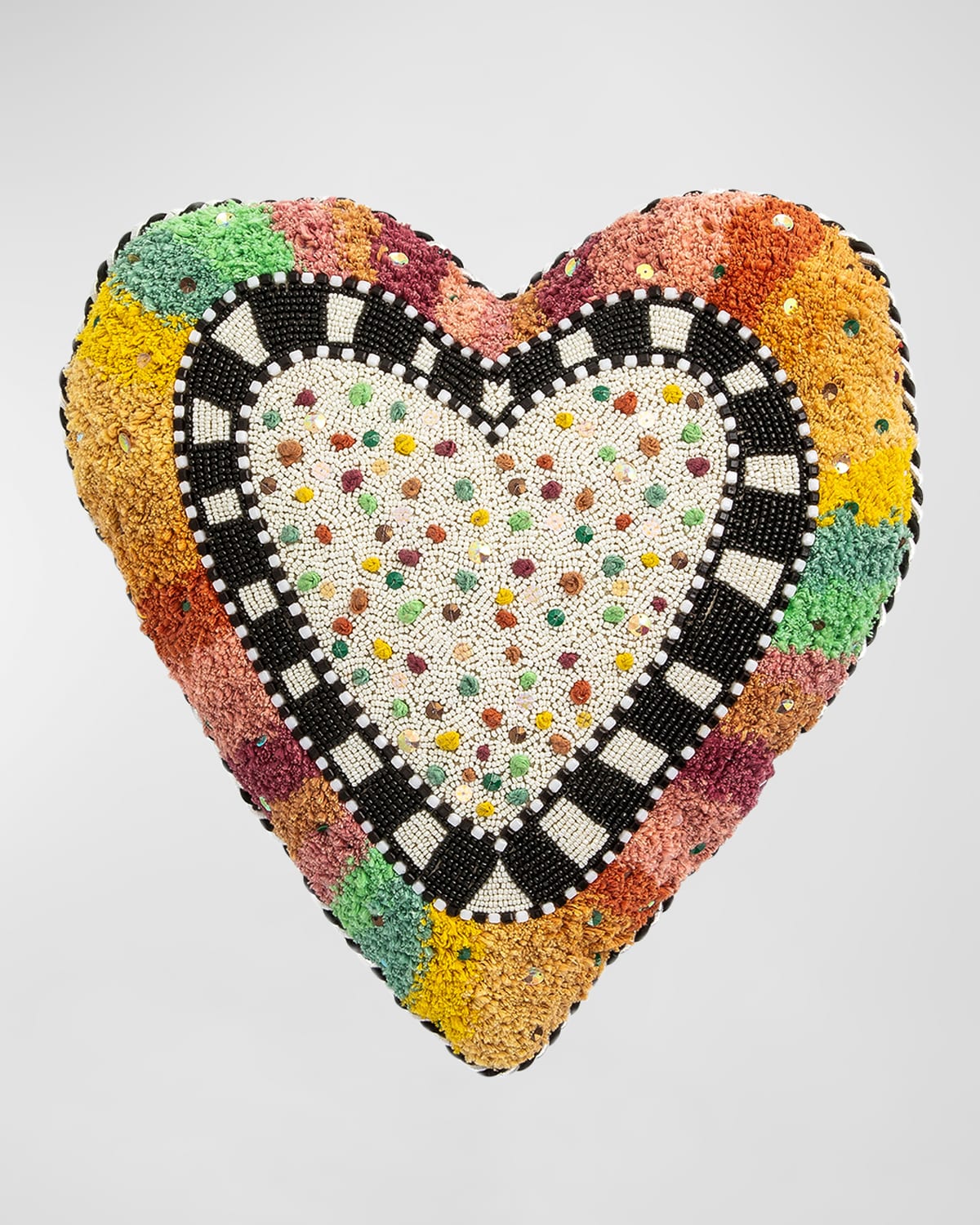 Mackenzie-childs Rainbow Heart Embroidered Decorative Pillow In Multi