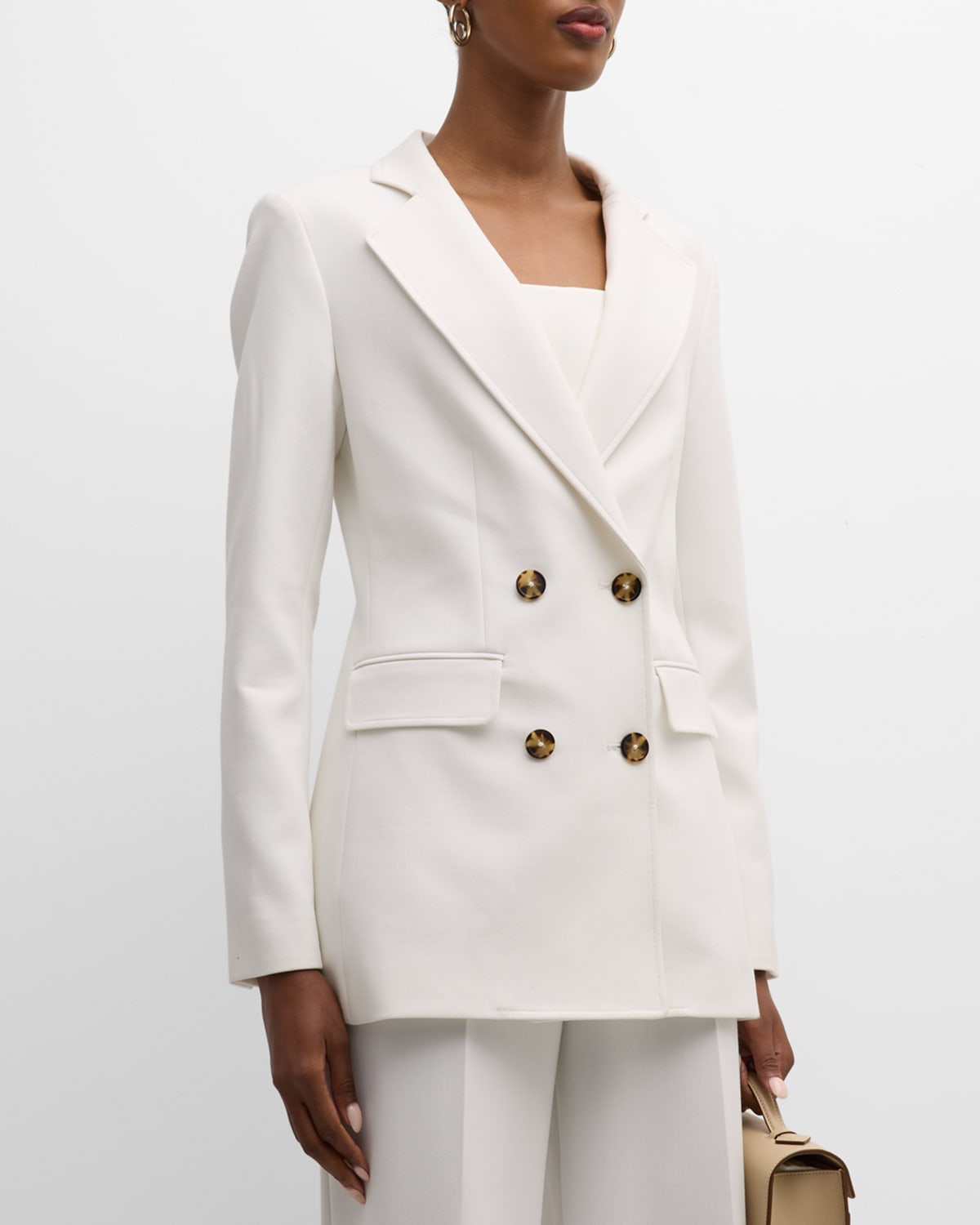 Lela Rose Tailored Double-breasted Blazer In Ivory