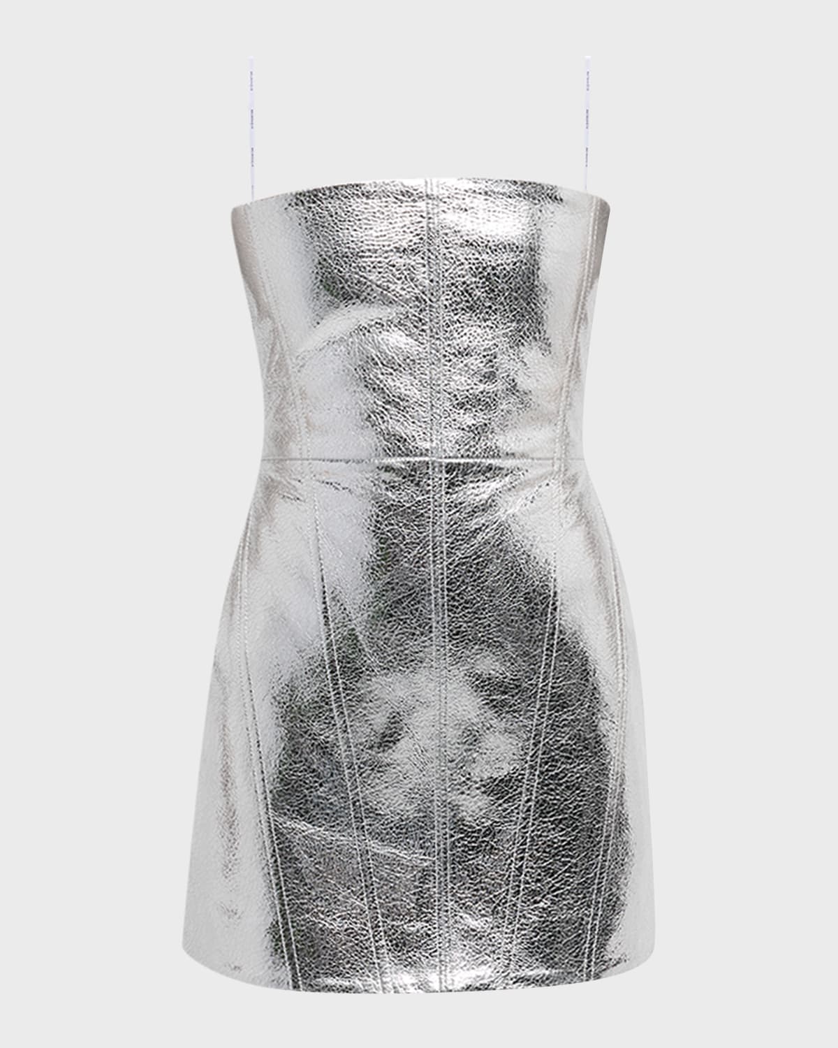 RETROFÉTE CASMIR STRAPLESS METALLIC LEATHER MINI DRESS