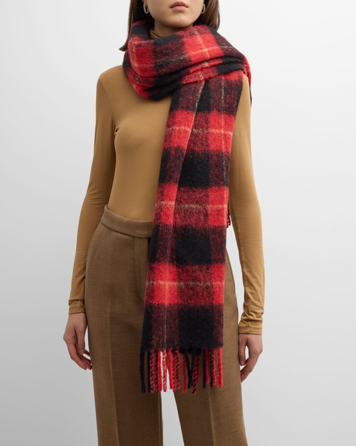Shop Totême Brushed Tartan Check Scarf In Red Check P025