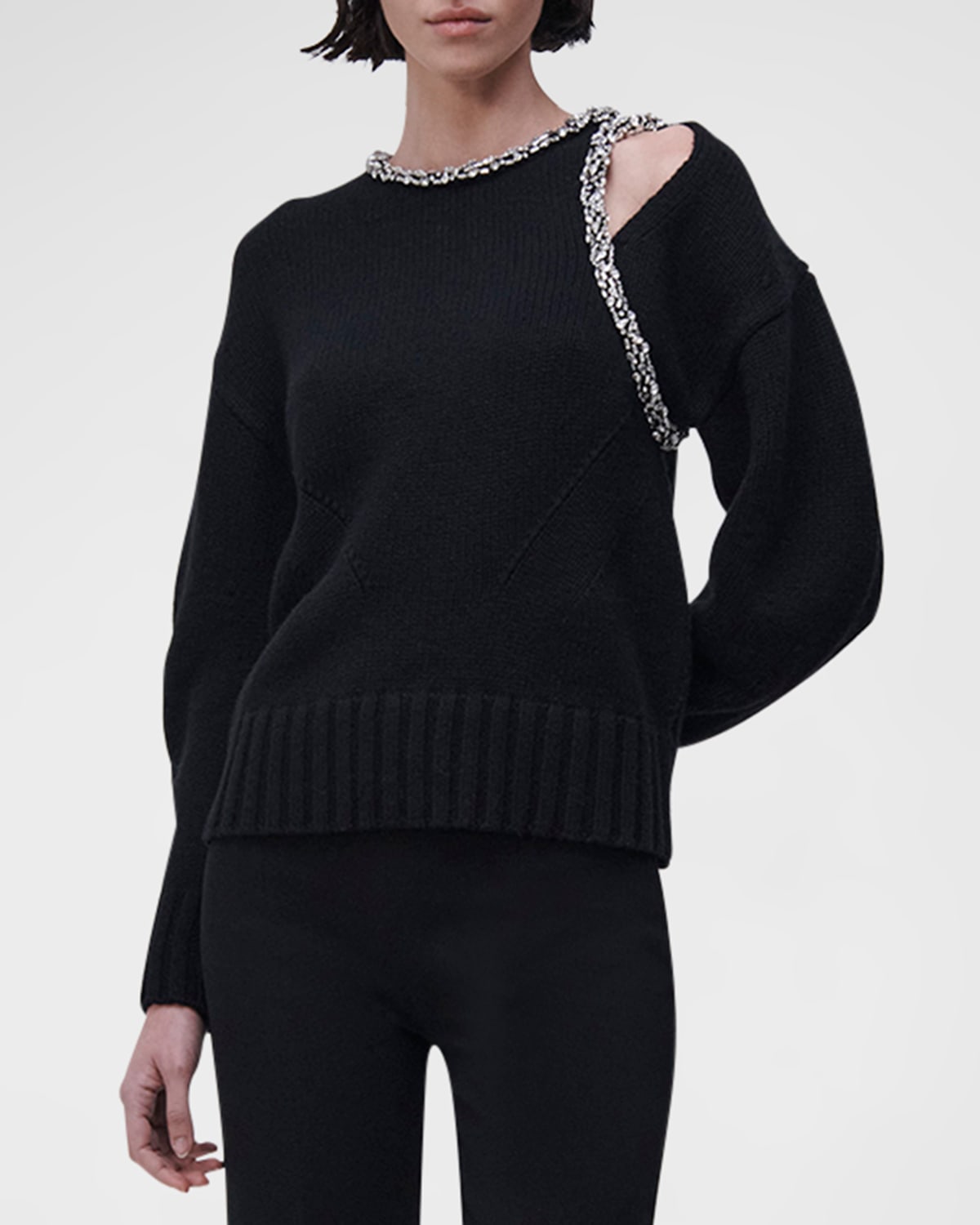 Shop Simkhai Monroe Wool Cashmere Knit Sweater With Crystals In Black