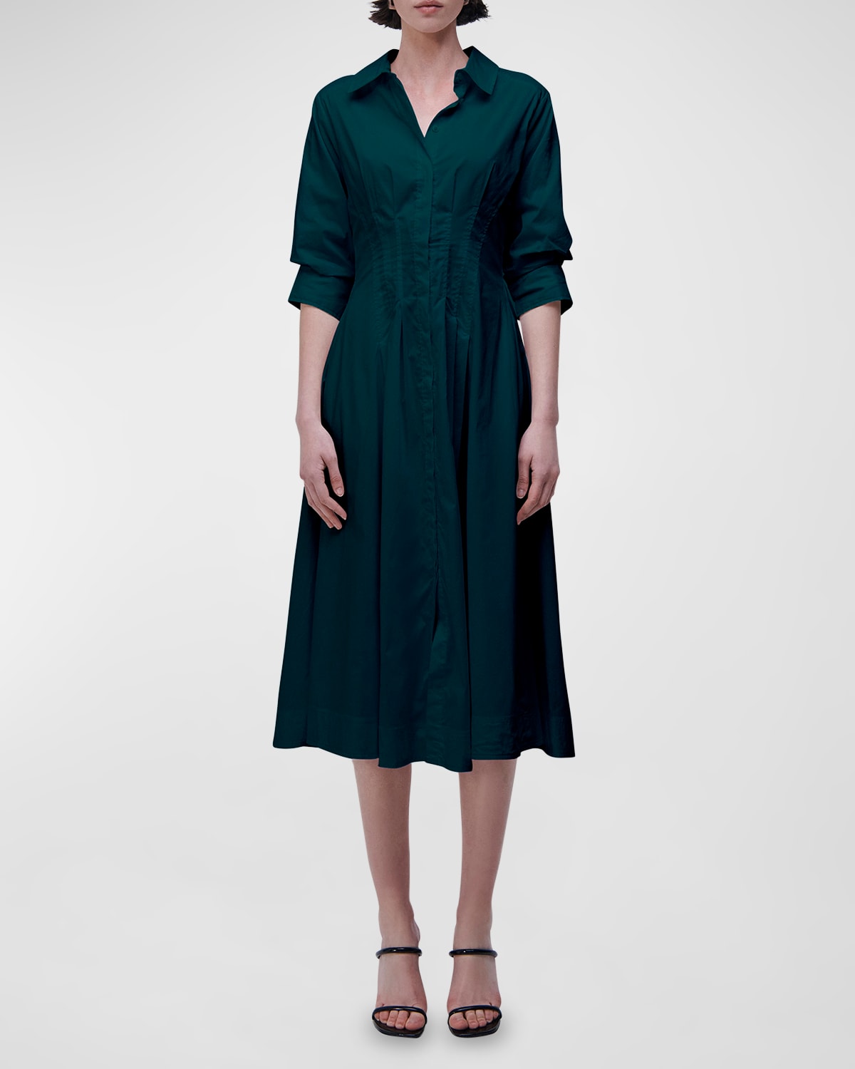 Simkhai Jazz Core Cotton Poplin Pintuck Midi Dress In Emerald