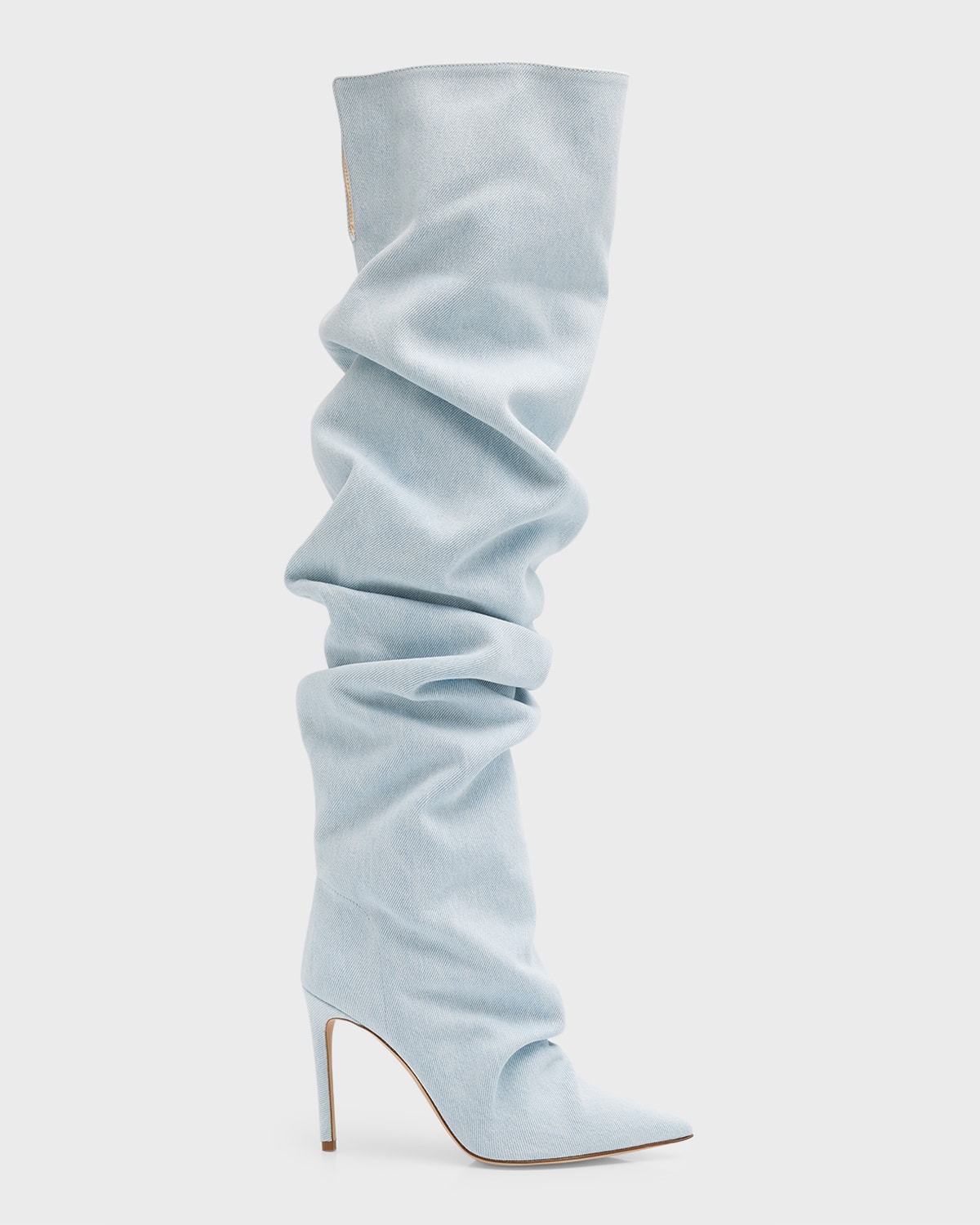 Shop Prota Fiori Primavera Recycled Denim Over-the-knee Boots In Blu