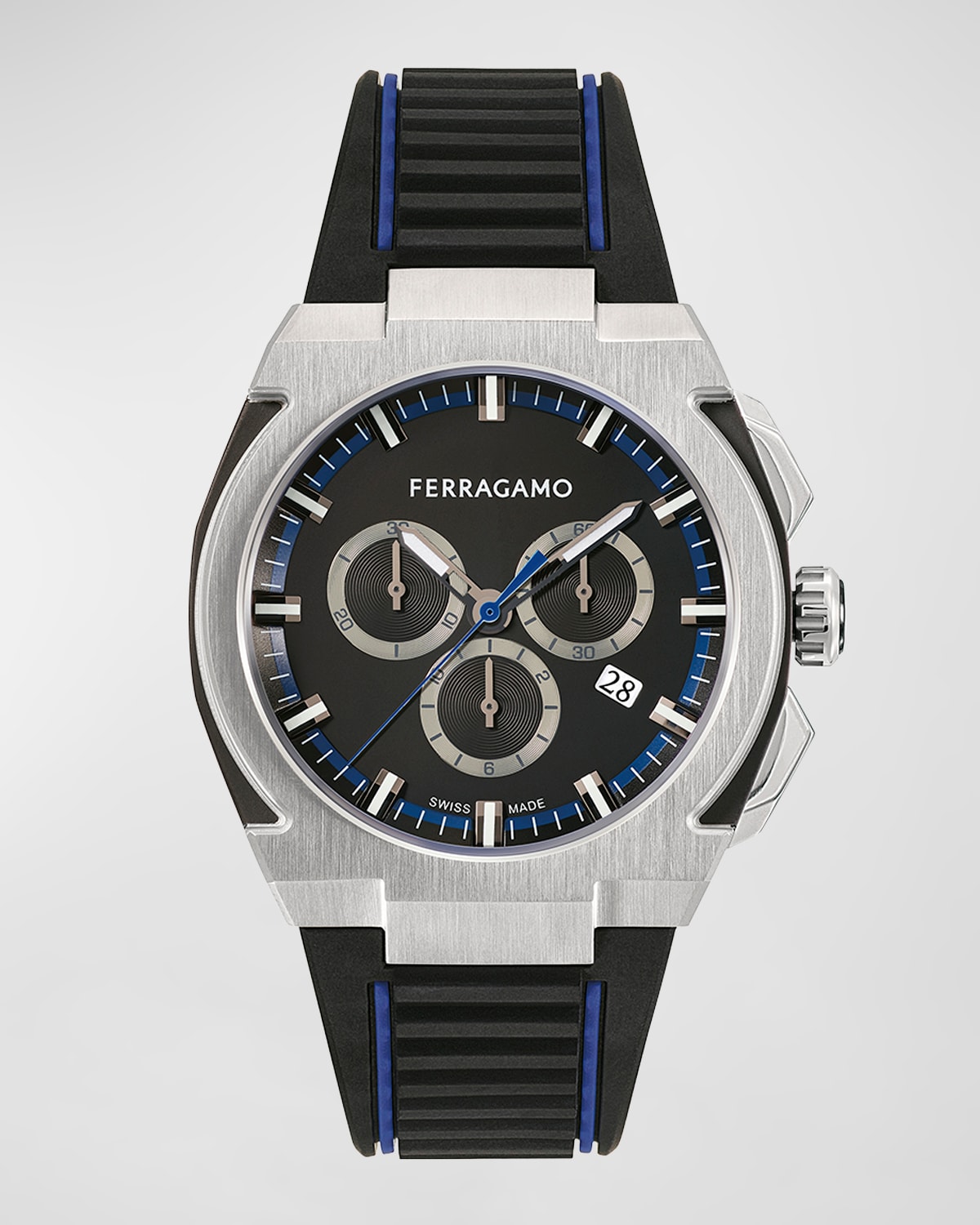 Ferragamo Men's 43mm Supreme Chrono Watch With Polyurethane Strap In Blue