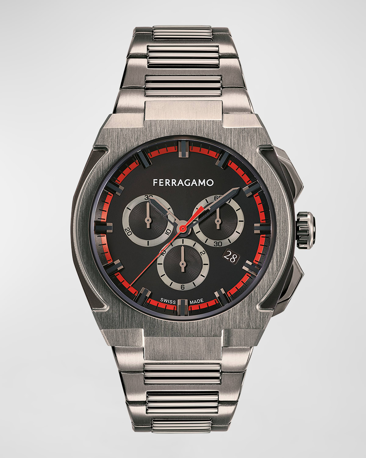 Shop Ferragamo Men's 43mm Supreme Chrono Watch With Bracelet Strap, Gunmetal In Ip Gunmetal