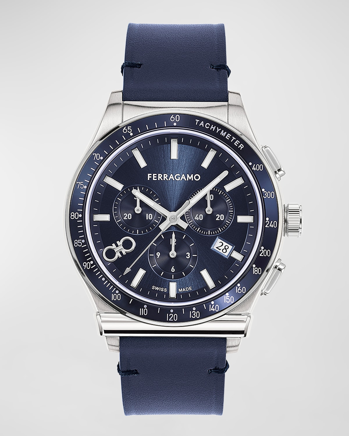 42mm Ferragamo 1927 Chrono Watch with Leather Strap, Blue