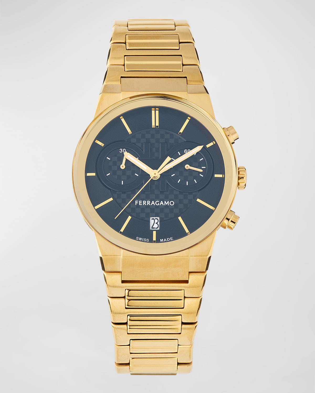 41mm Ferragamo Sapphire Chrono Watch with Bracelet Strap, Yellow Gold