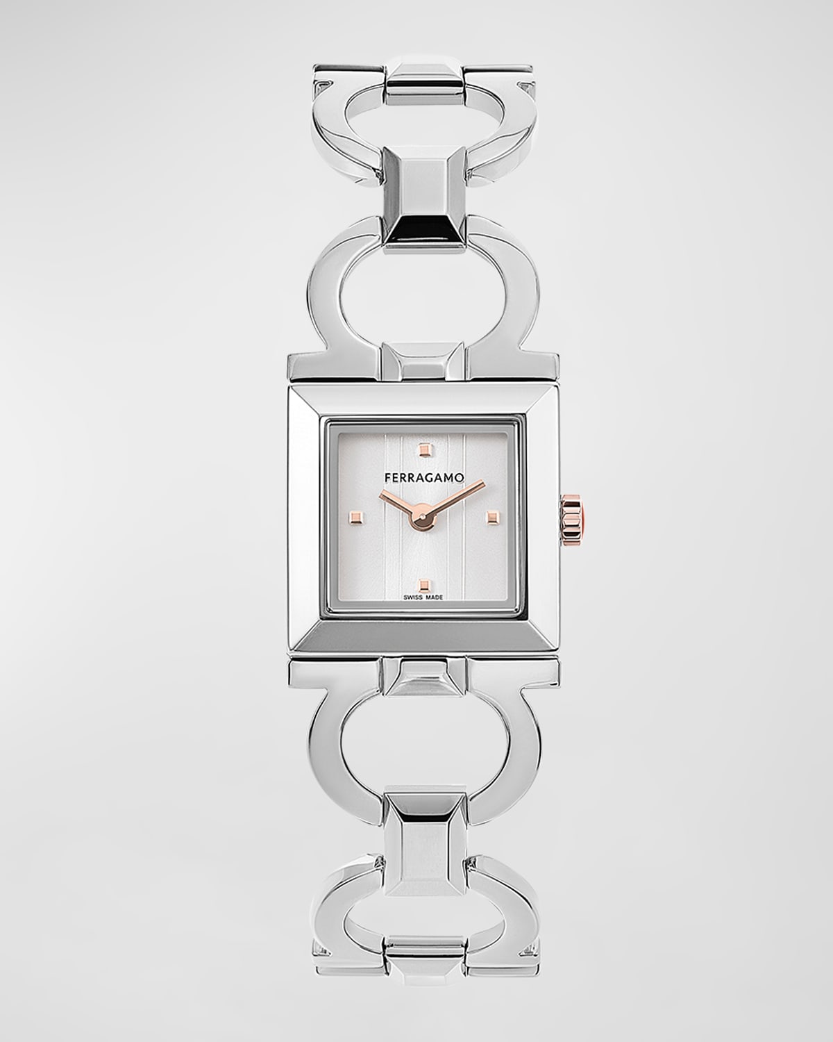 Shop Ferragamo 20mm Double Gancini Square Watch With Bracelet Strap In Stainless Steel