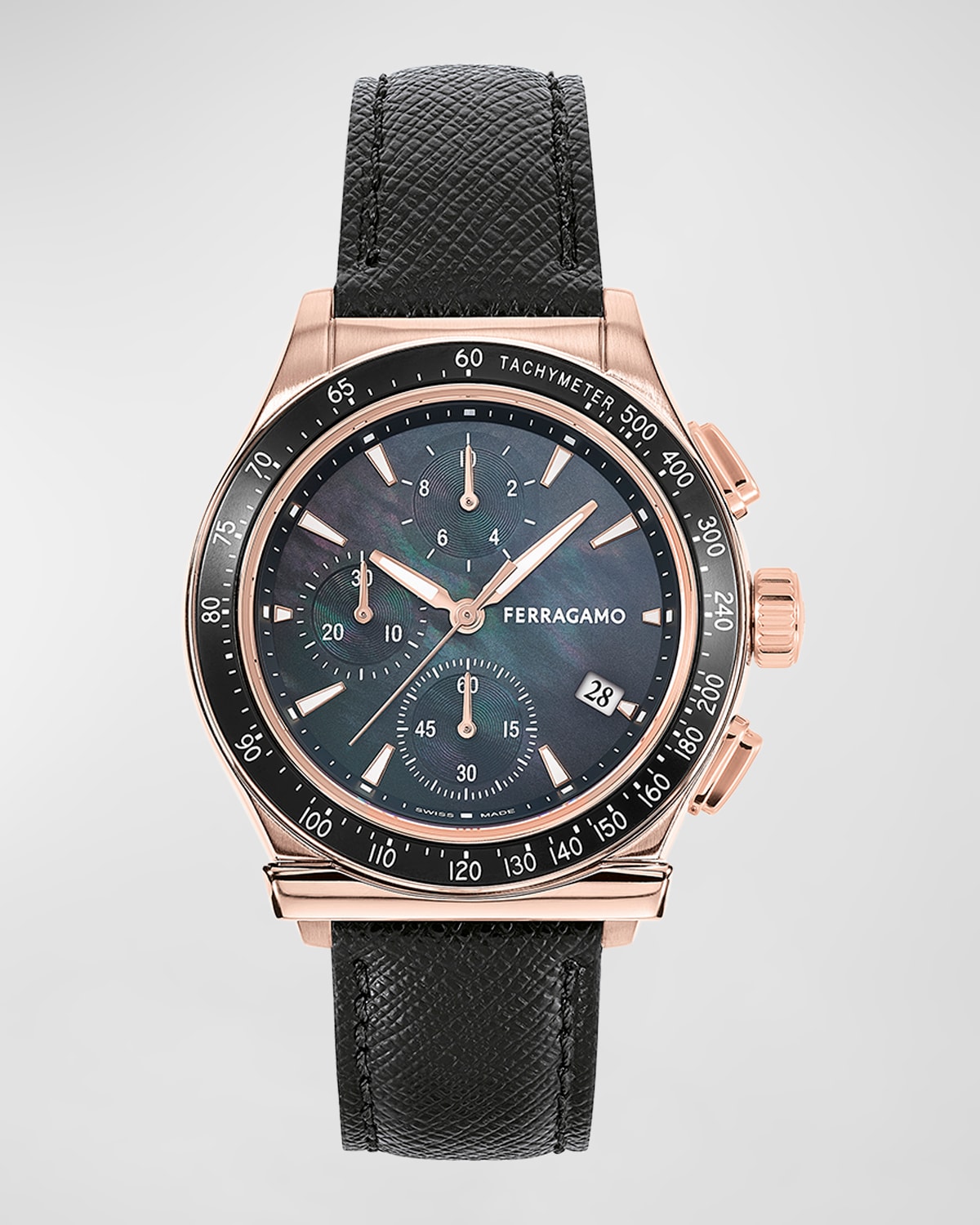 Ferragamo 1927 Chrono Leather Watch In Black