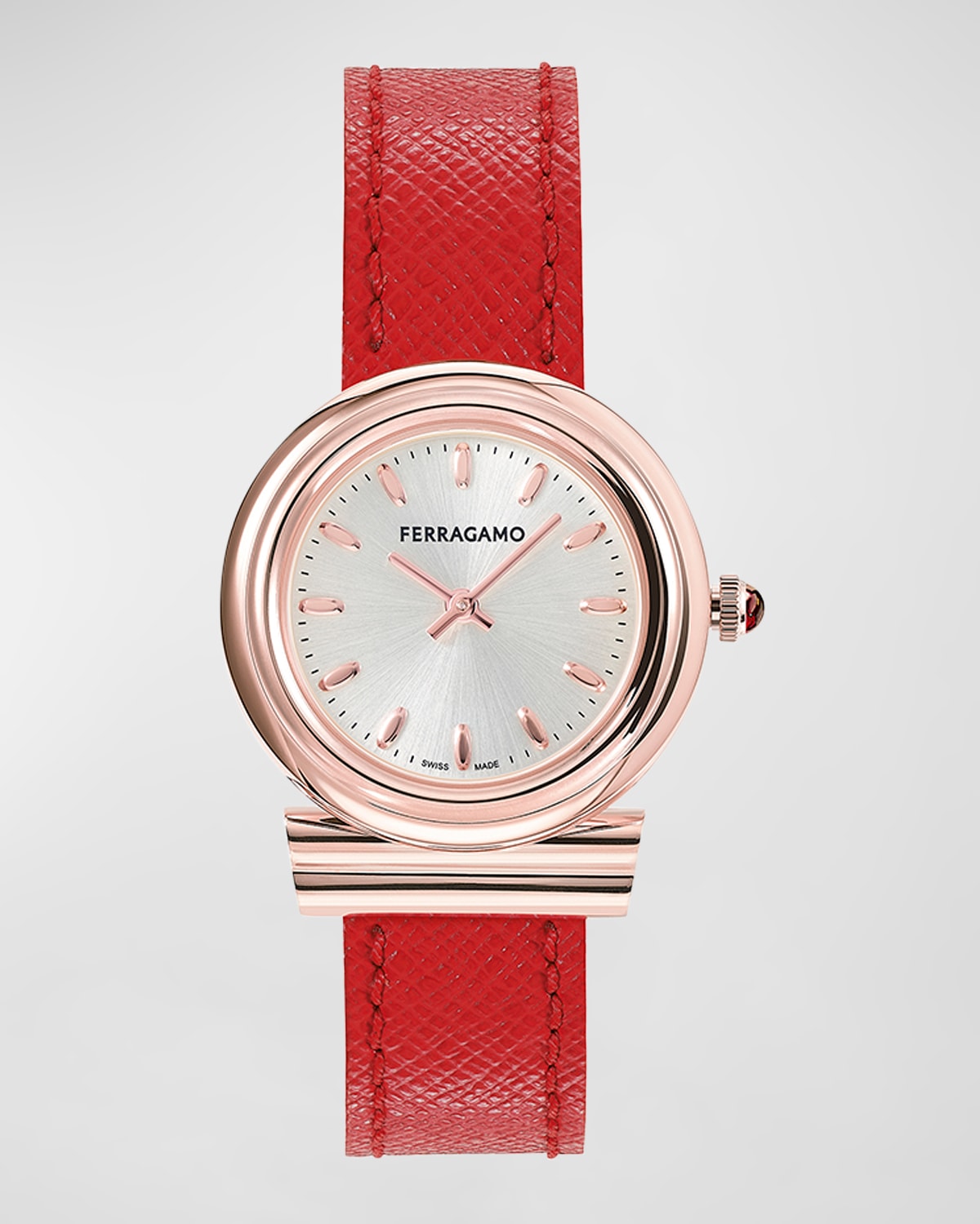 Shop Ferragamo 28mm Gancini Watch With Leather Strap, Rose Gold In Ip Rose Gold