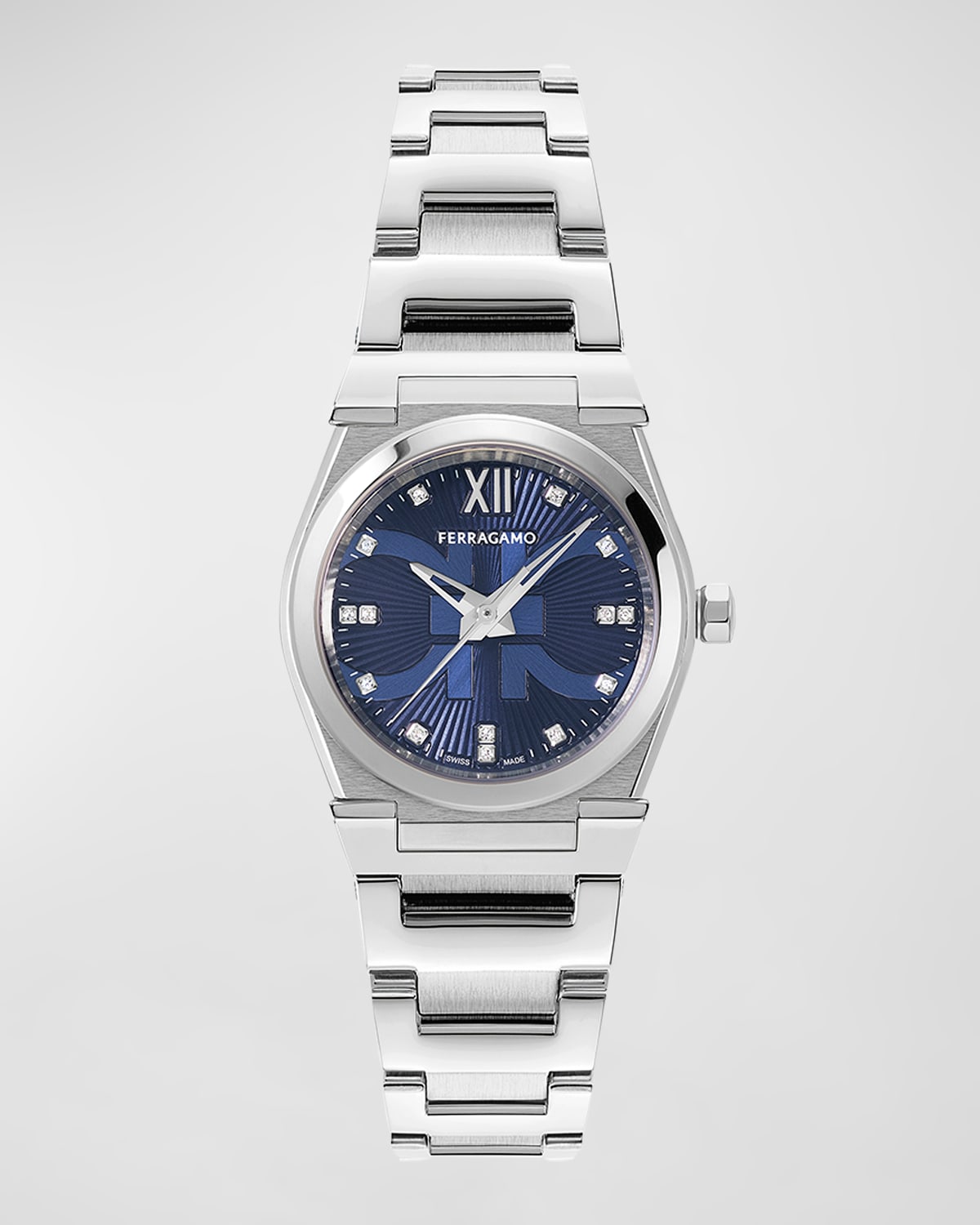 Ferragamo 28mm Vega Holiday Capsule Watch With Bracelet Strap, Blue In Blue/silver