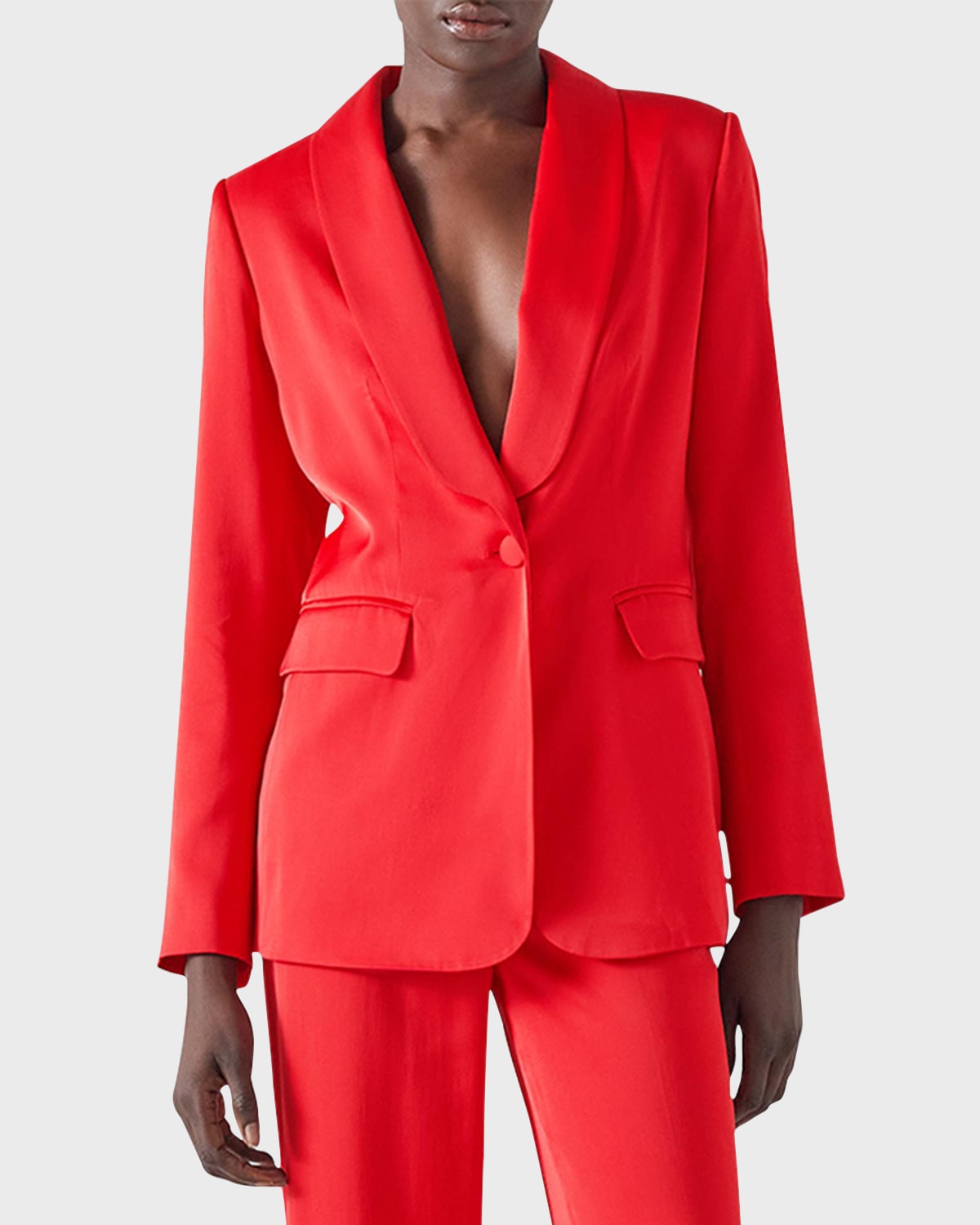 Lk Bennett Seydoux Shawl-collar Single-button Jacket In Cherry